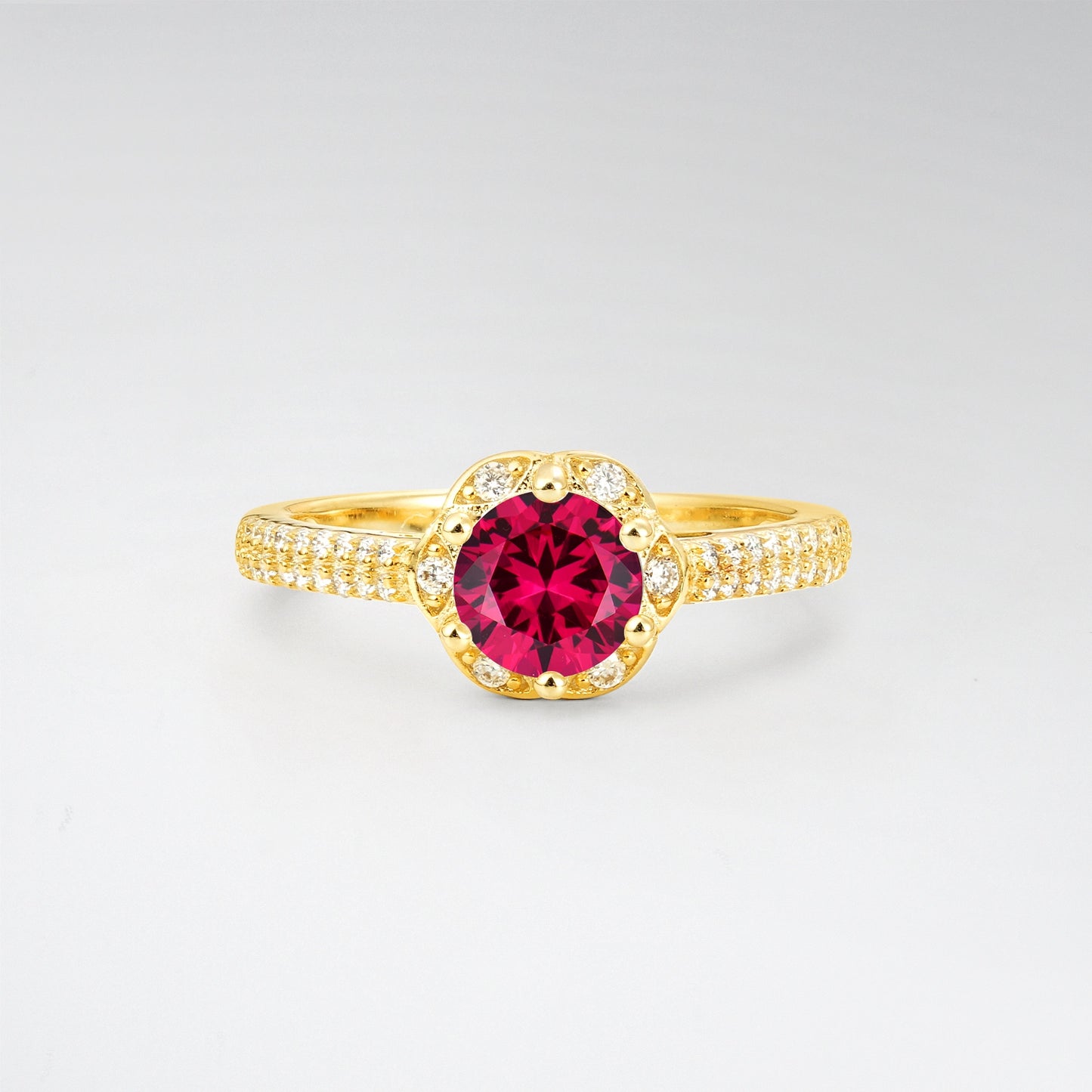Vintage Round Cut Ruby Floral Halo Pave Engagement Ring - Additional view