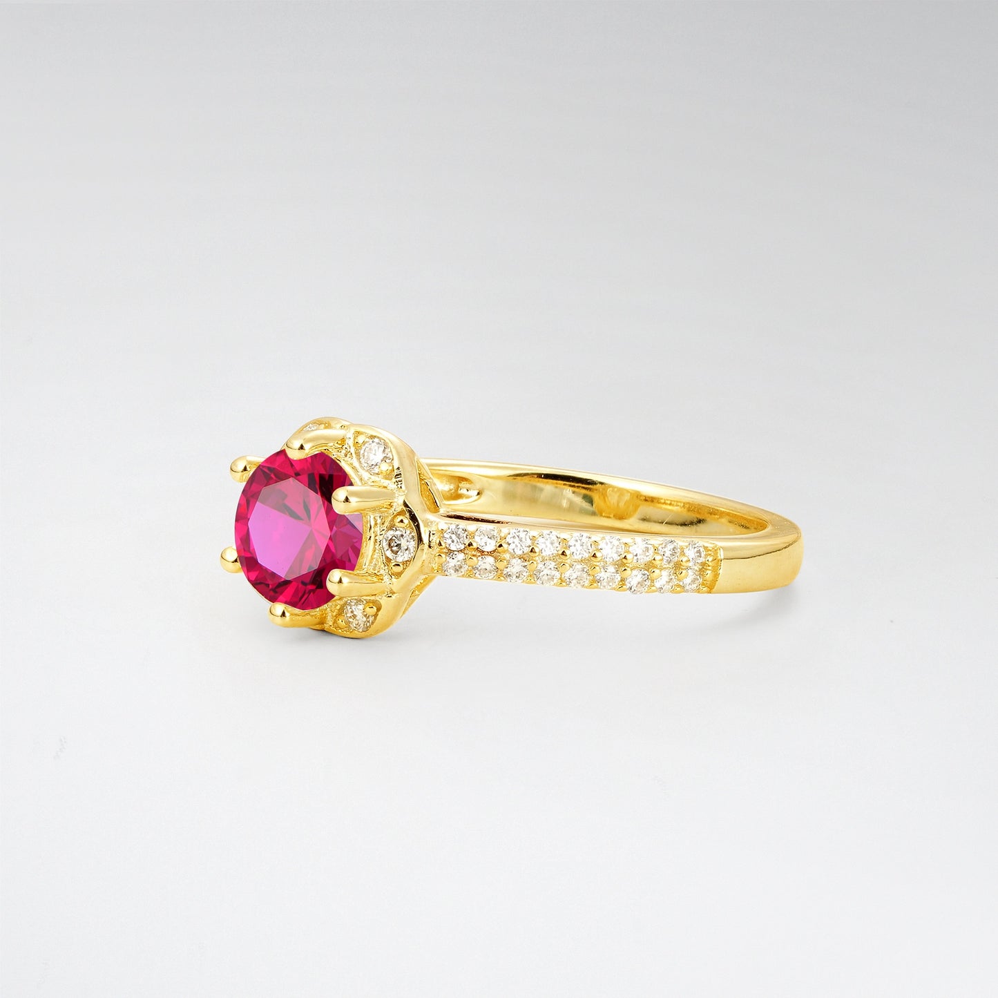 Vintage Round Cut Ruby Floral Halo Pave Engagement Ring - Additional view