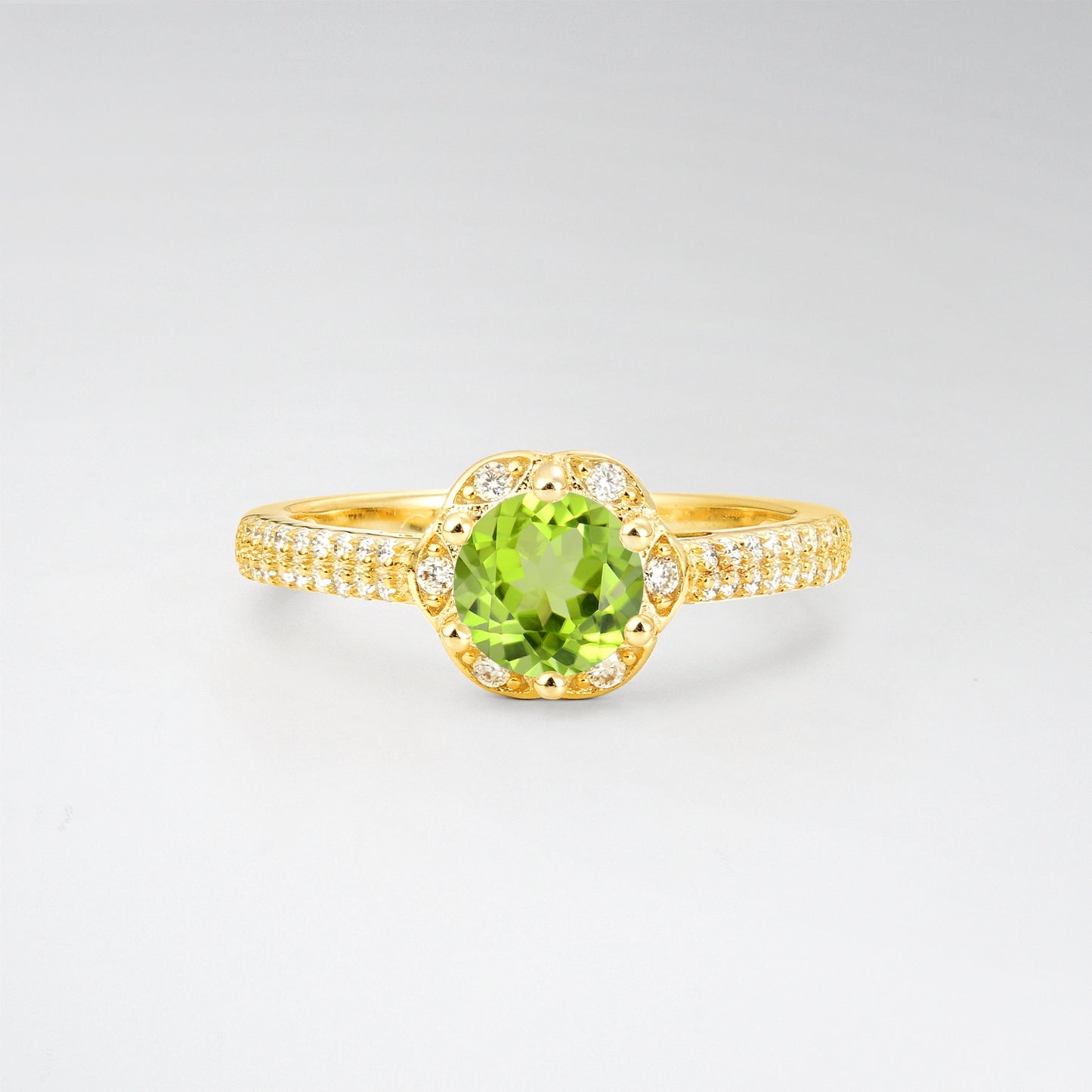 Vintage Round Cut Peridot Floral Halo Pave Engagement Ring - Additional view