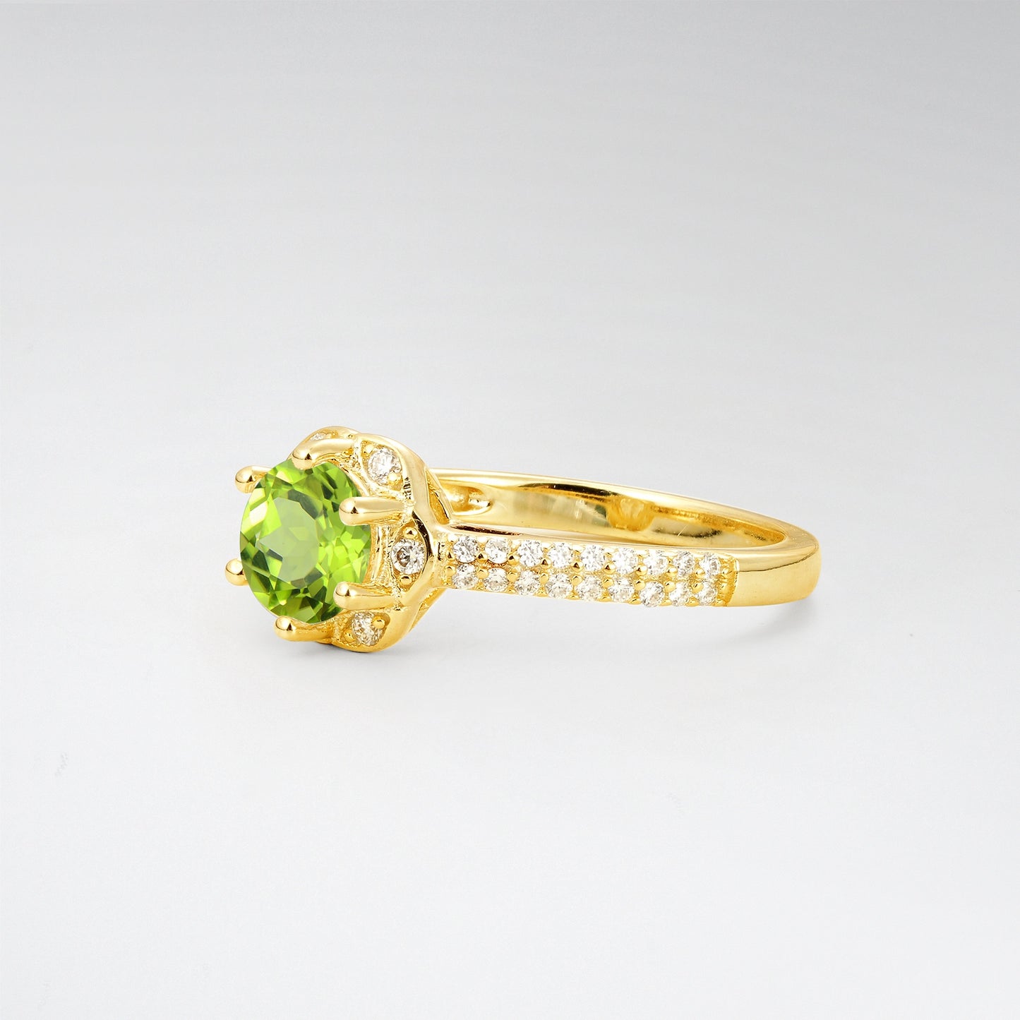 Vintage Round Cut Peridot Floral Halo Pave Engagement Ring - Additional view