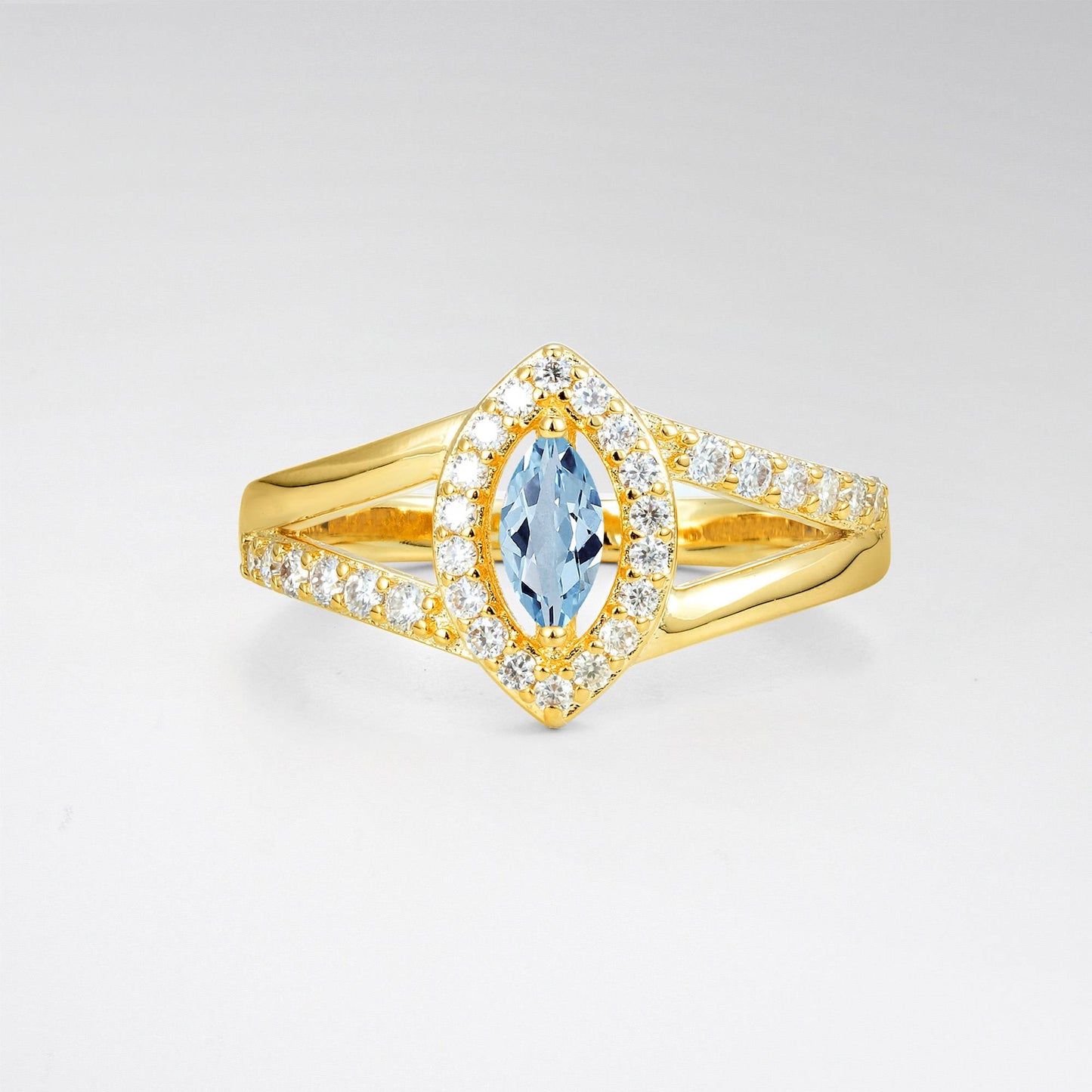 Marquise Cut Aquamarine Halo Split Shank Engagement Ring - Additional view