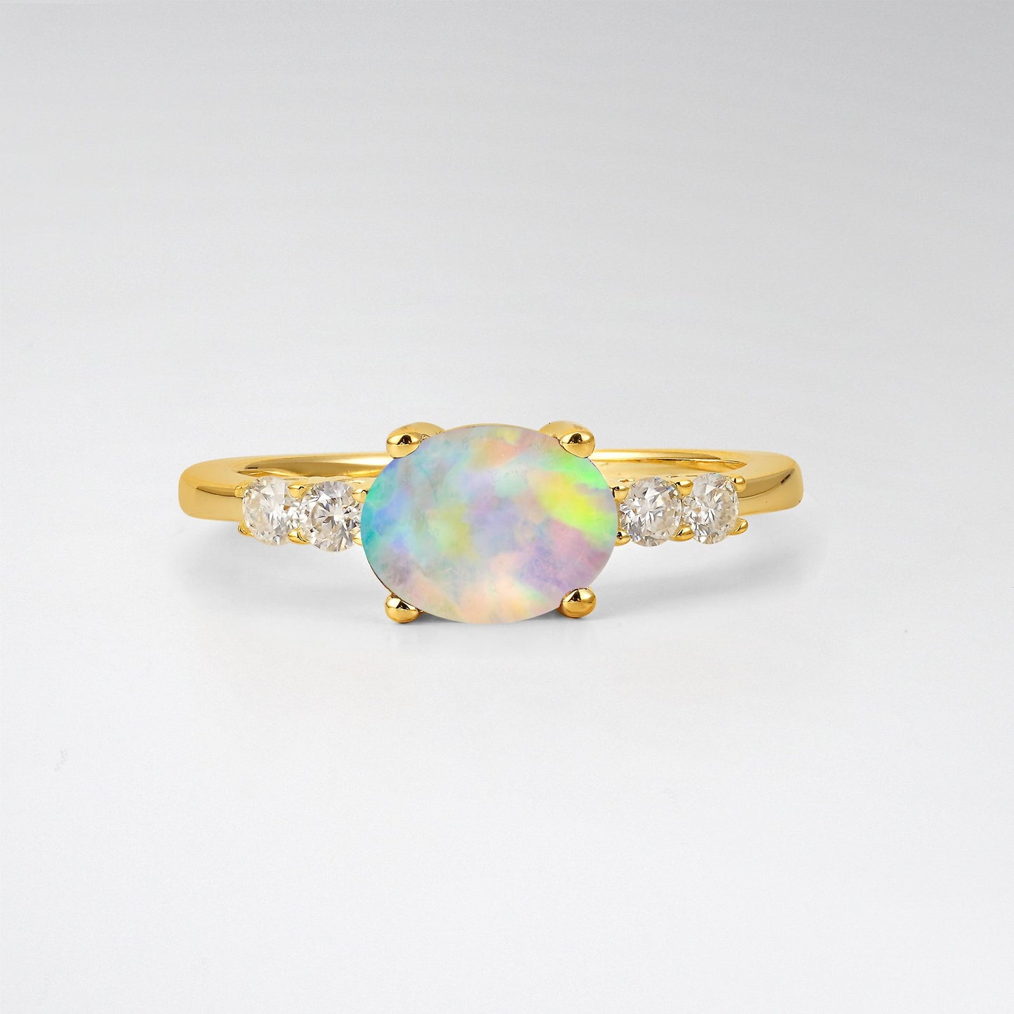 Oval Cut Opal Engagement Ring with Side Stones - Additional view