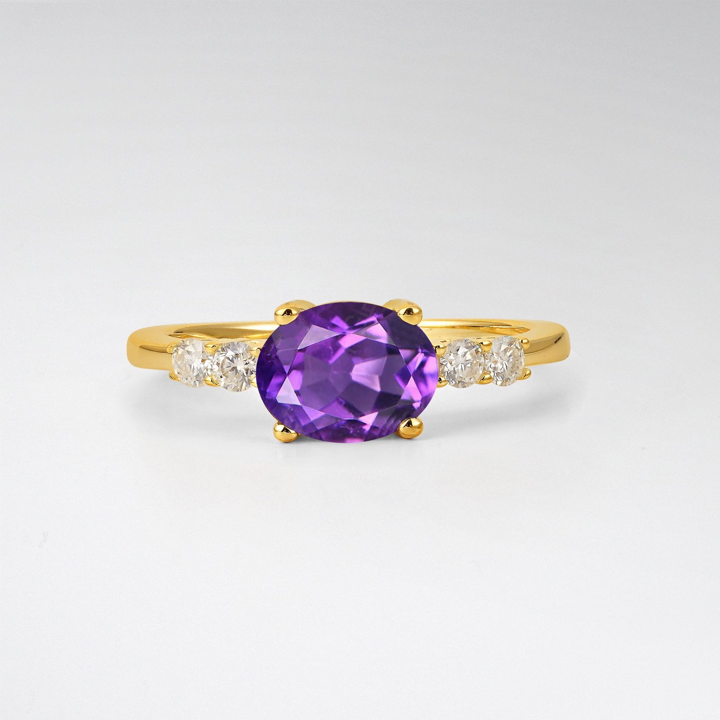 Oval Cut Amethyst Engagement Ring with Side Stones - Additional view