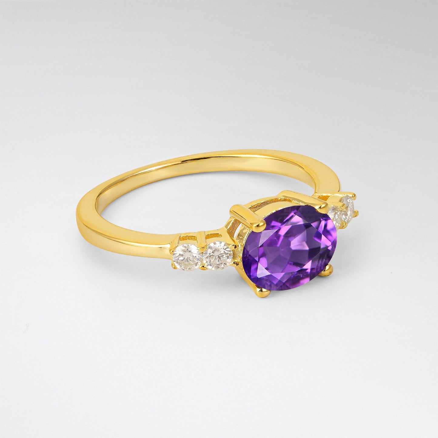 Oval Cut Amethyst Engagement Ring with Side Stones - Additional view