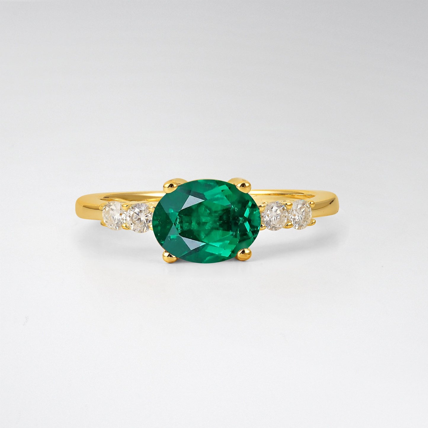 Oval Cut Emerald Engagement Ring with Side Stones - Additional view