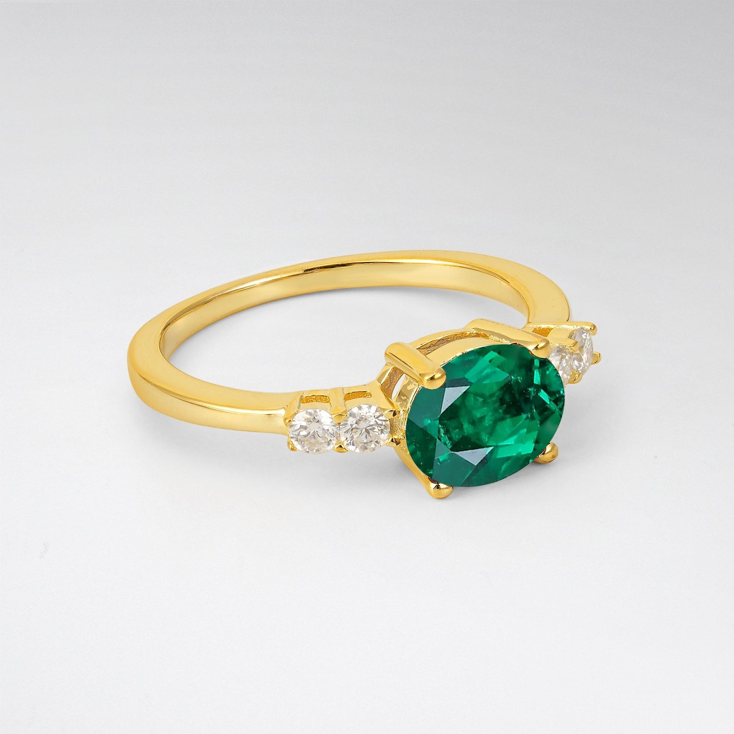 Oval Cut Emerald Engagement Ring with Side Stones - Additional view