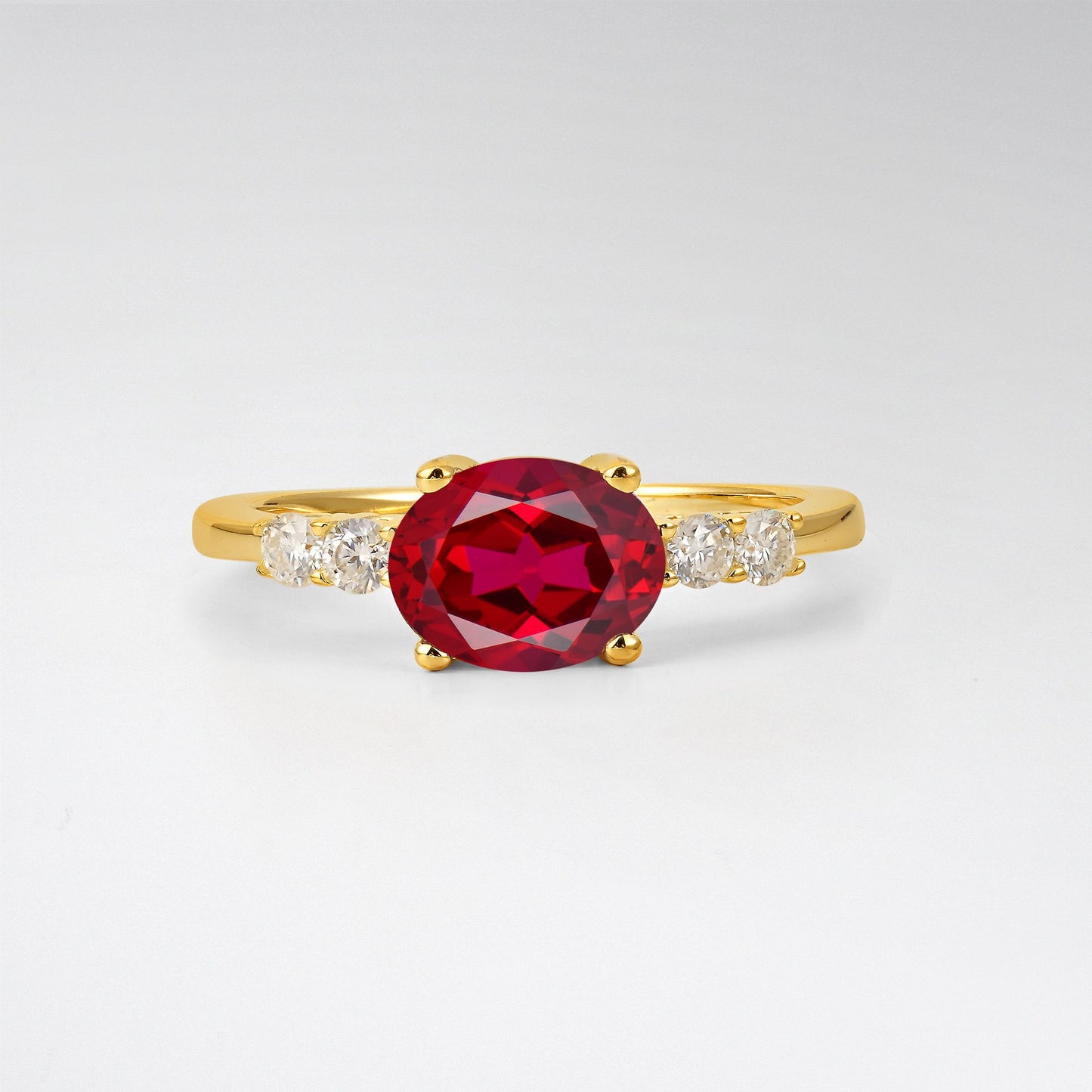 Oval Cut Ruby Engagement Ring with Side Stones - Additional view