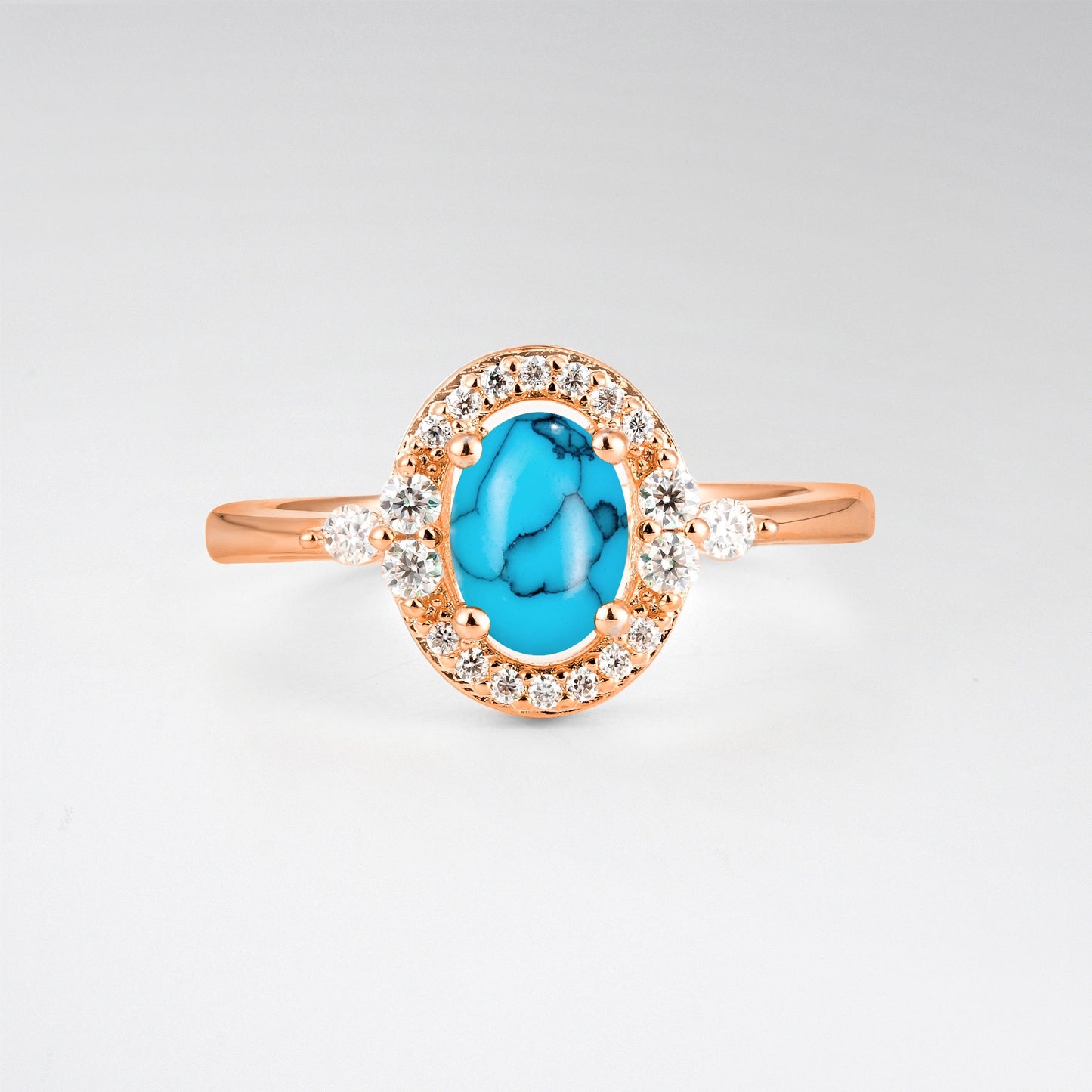 Oval Cut Turquoise Engagement Ring with Halo Setting - Additional view