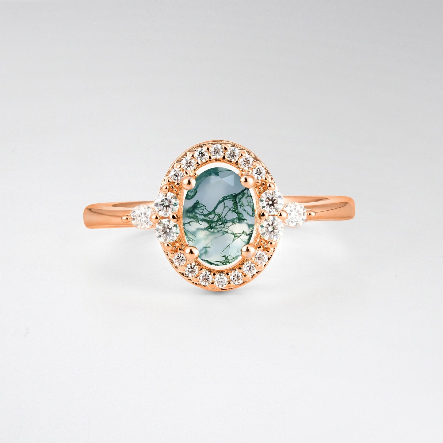 Oval Cut Moss Agate Engagement Ring with Halo Setting - Additional view