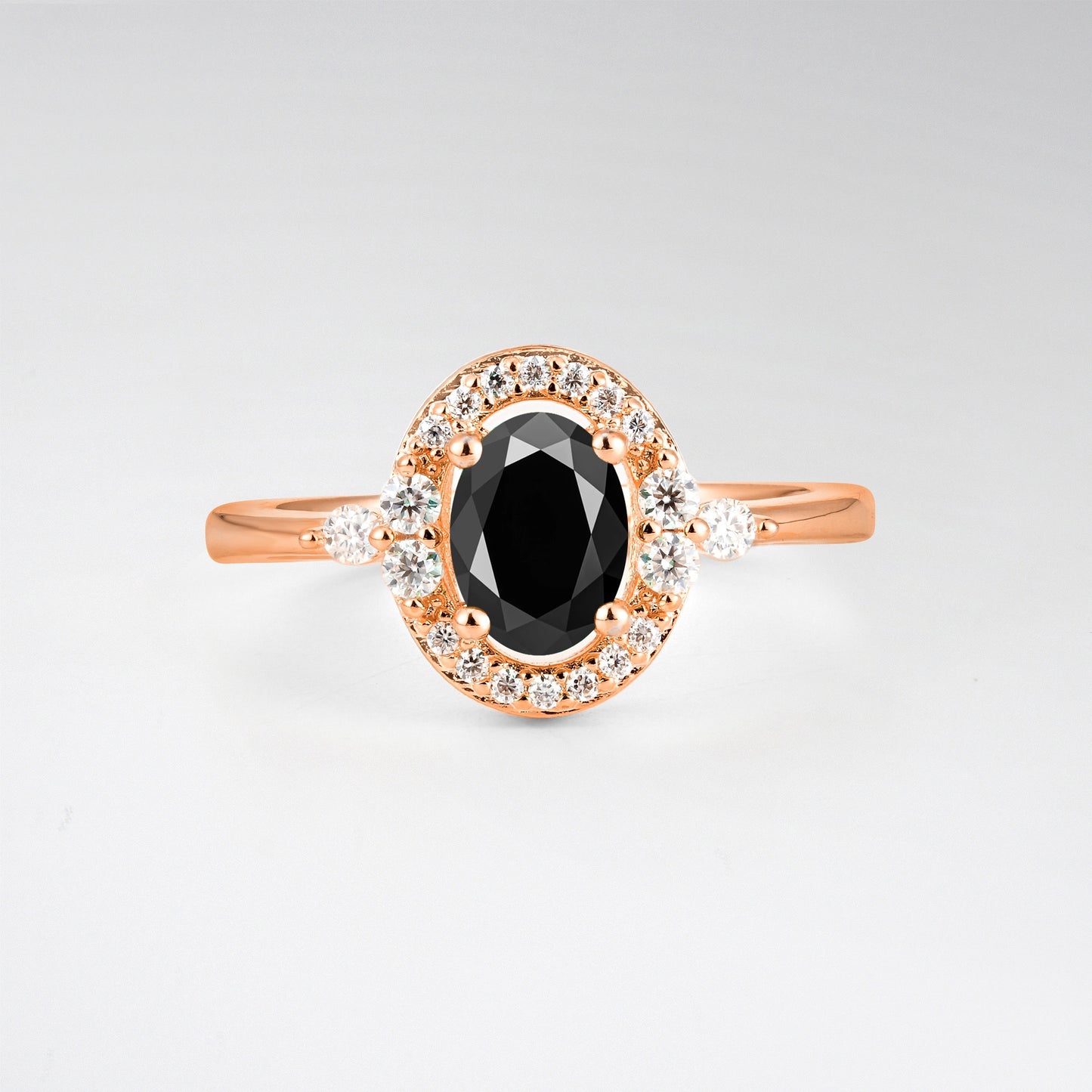 Oval Cut Black Onyx Engagement Ring with Halo Setting - Additional view