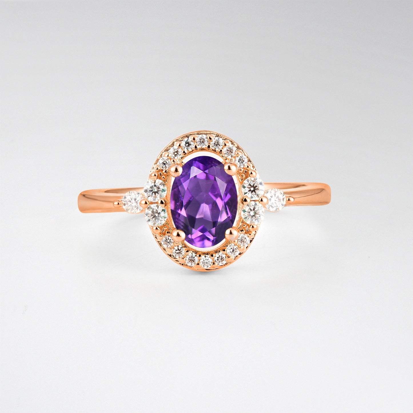 Oval Cut Amethyst Engagement Ring with Halo Setting - Additional view