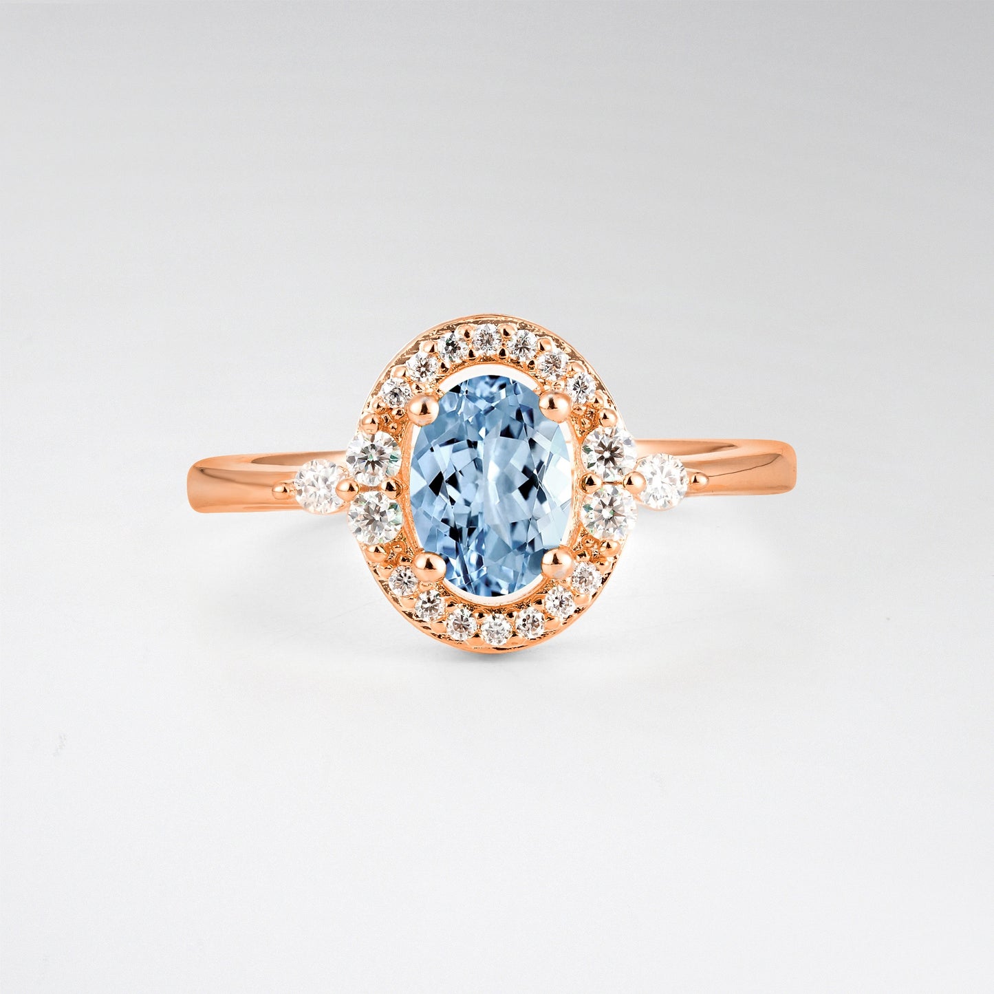 Oval Cut Aquamarine Engagement Ring with Halo Setting - Additional view