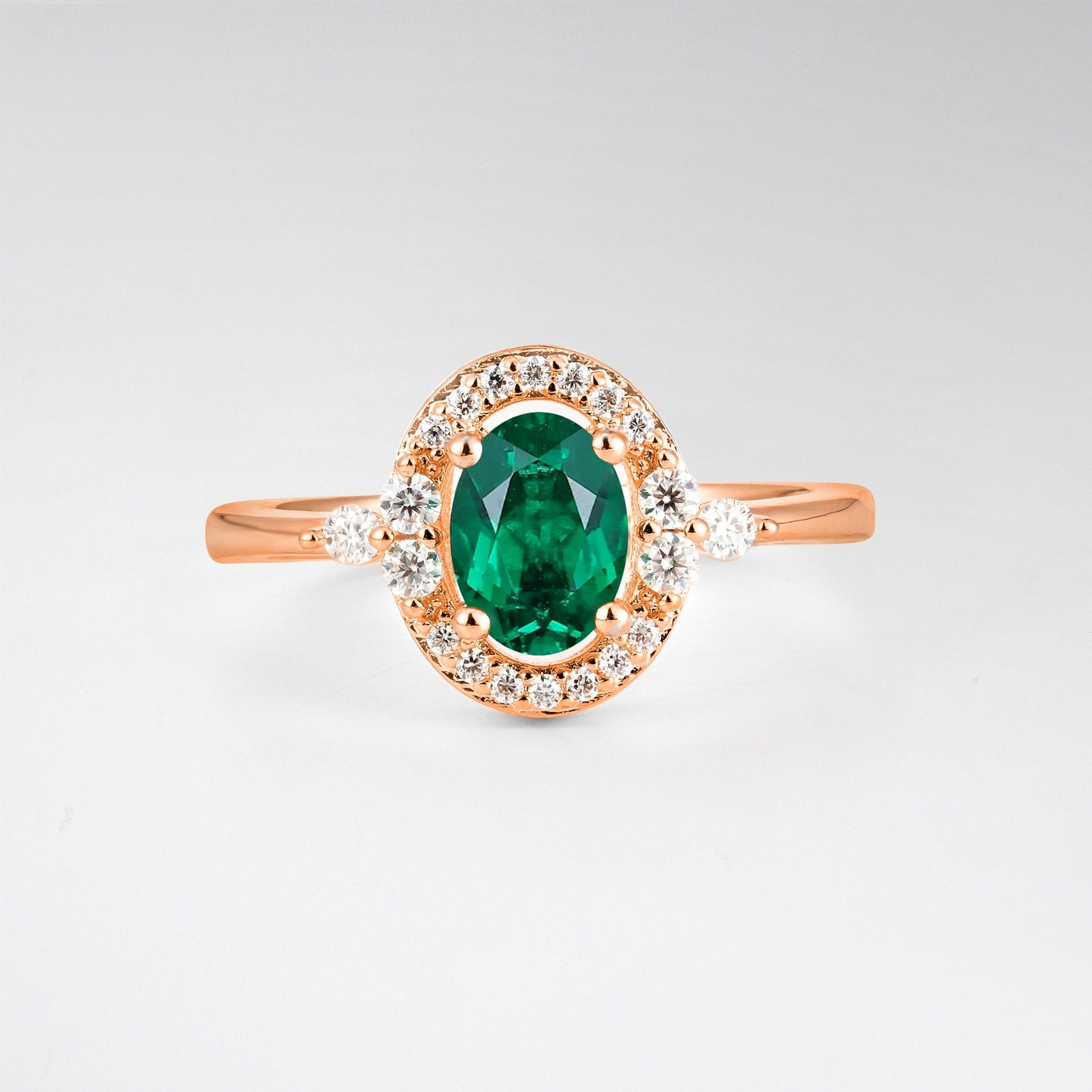 Oval Cut Emerald Engagement Ring with Halo Setting - Additional view