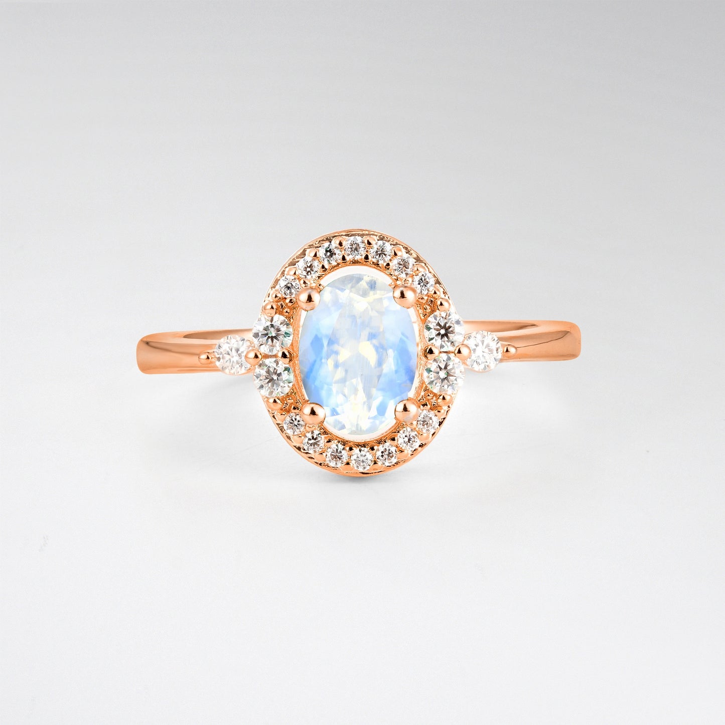 Oval Cut Moonstone Engagement Ring with Halo Setting - Additional view