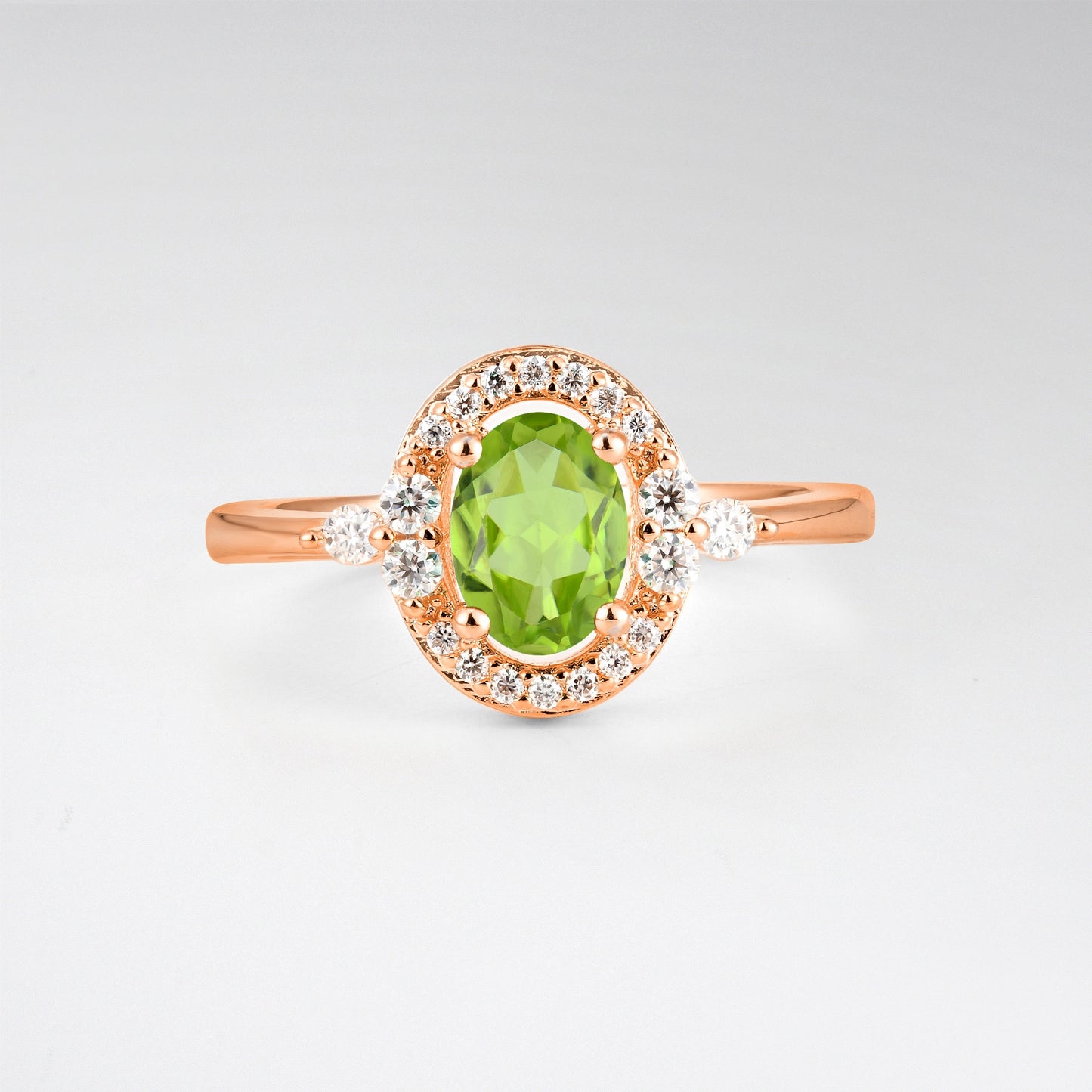 Oval Cut Peridot Engagement Ring with Halo Setting - Additional view