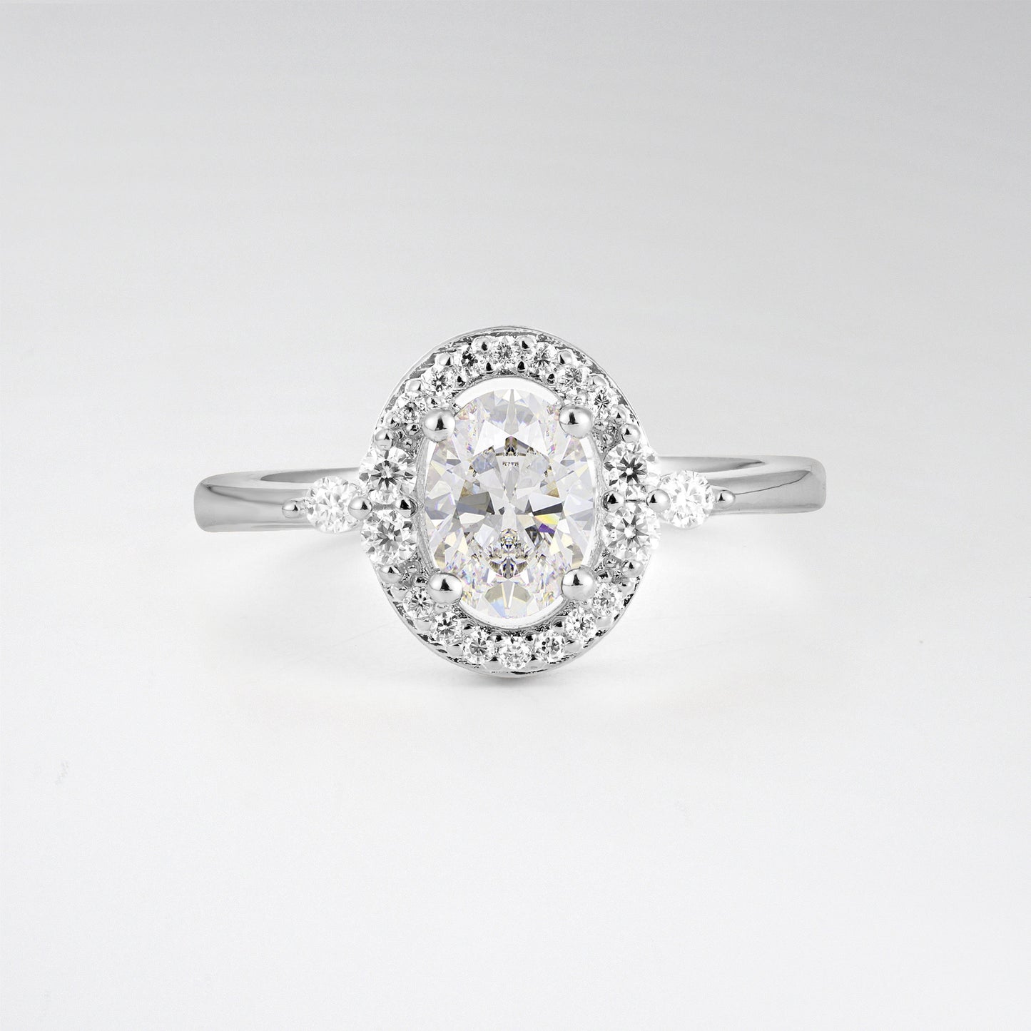 Oval Cut Moissanite Engagement Ring with Halo Setting - Additional view