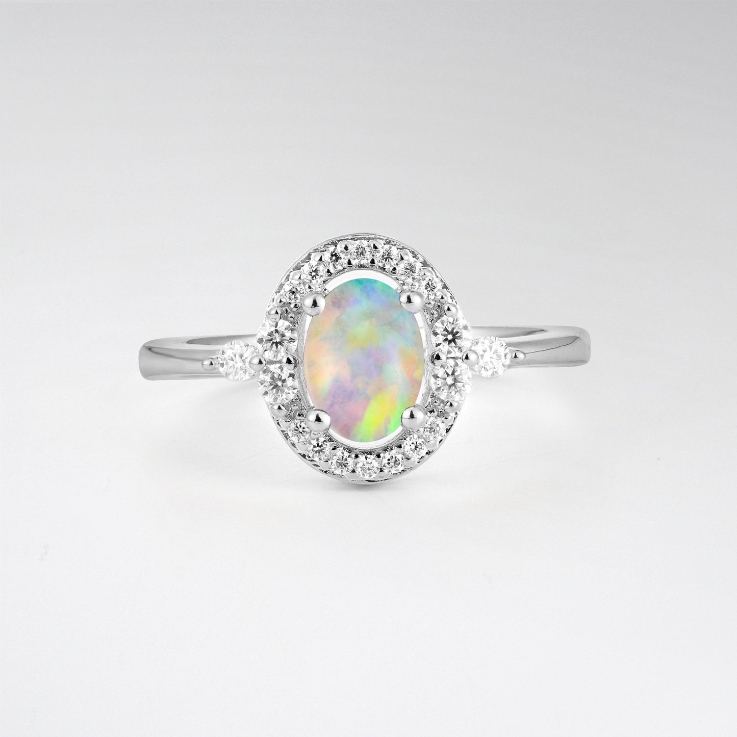 Oval Cut Opal Engagement Ring with Halo Setting - Additional view