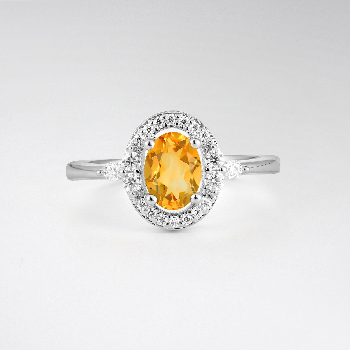 Oval Cut Citrine Engagement Ring with Halo Setting - Additional view