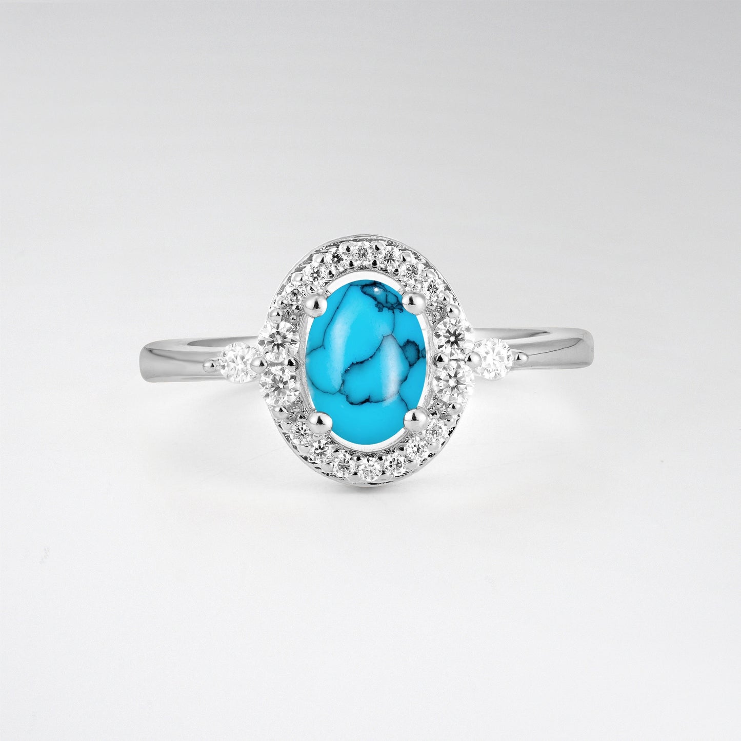Oval Cut Turquoise Engagement Ring with Halo Setting - Additional view