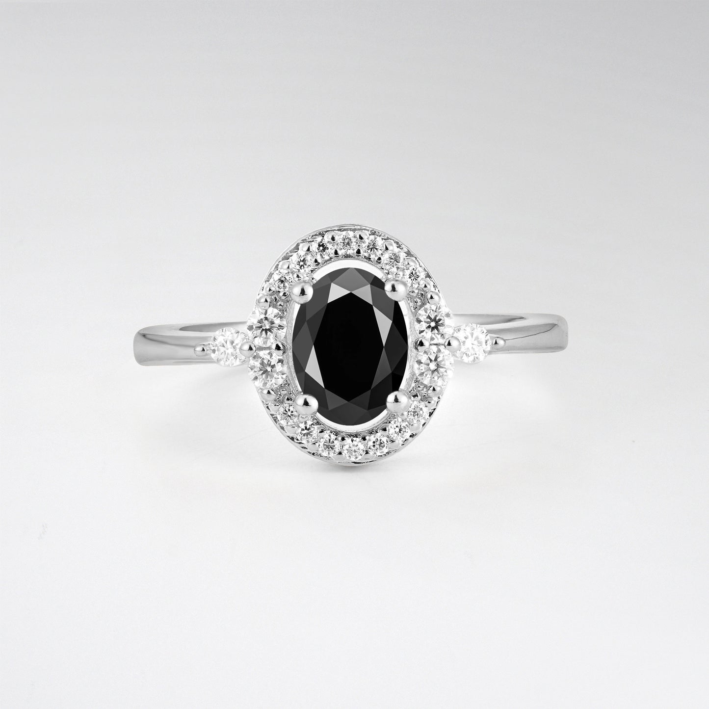 Oval Cut Black Onyx Engagement Ring with Halo Setting - Additional view