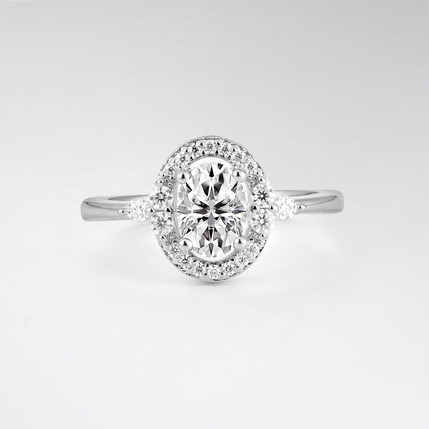 Oval Cut Lab Diamond Engagement Ring with Halo Setting - Additional view