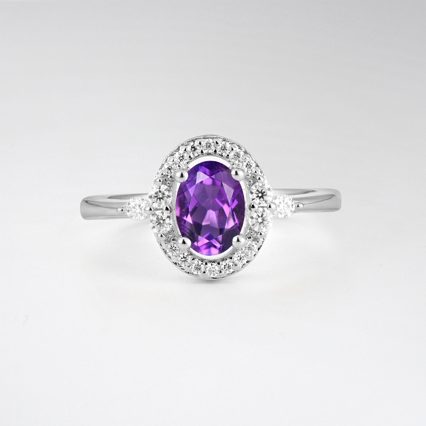 Oval Cut Amethyst Engagement Ring with Halo Setting - Additional view