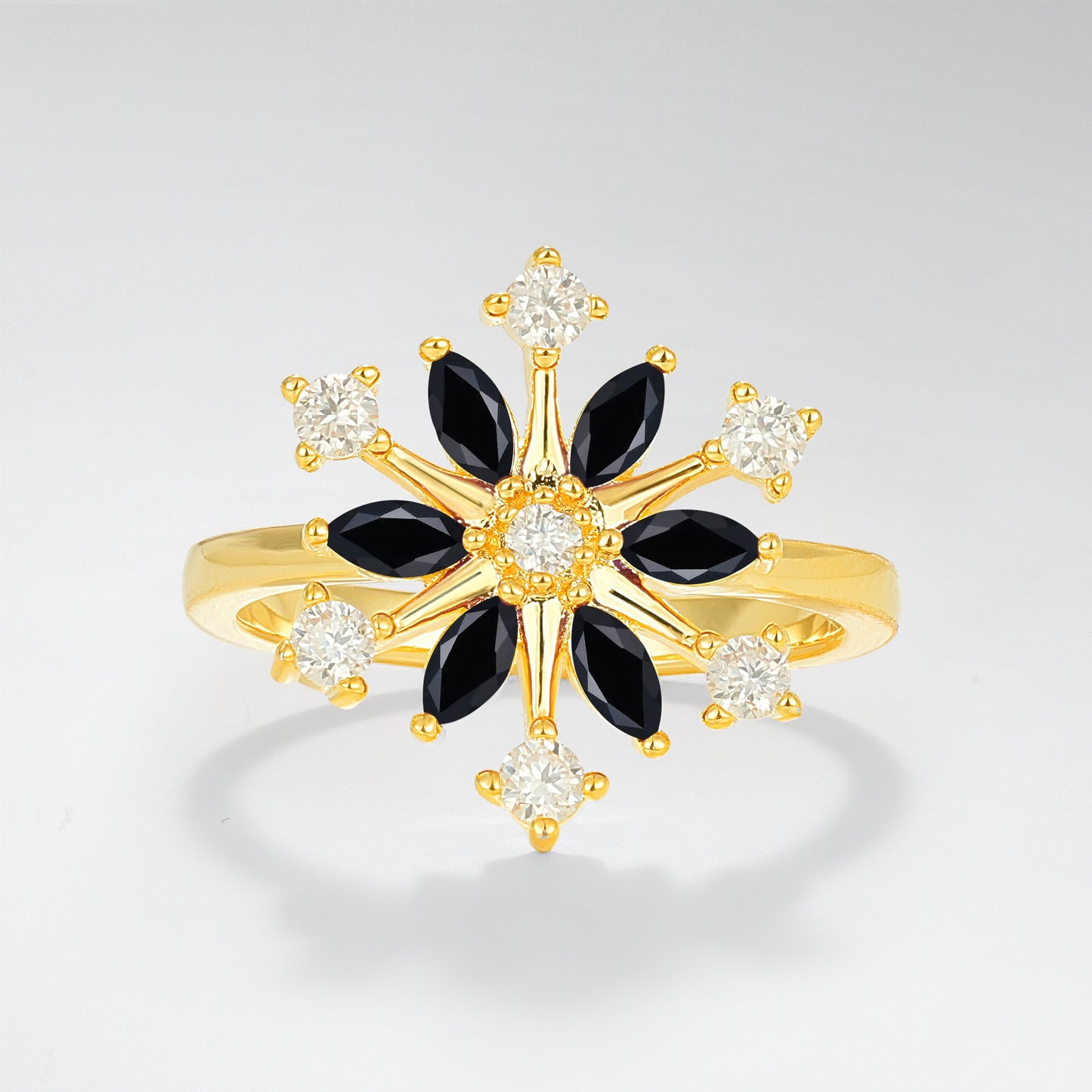 Vintage Marquise Round Black Onyx Snowflake Fashion Ring - Additional view