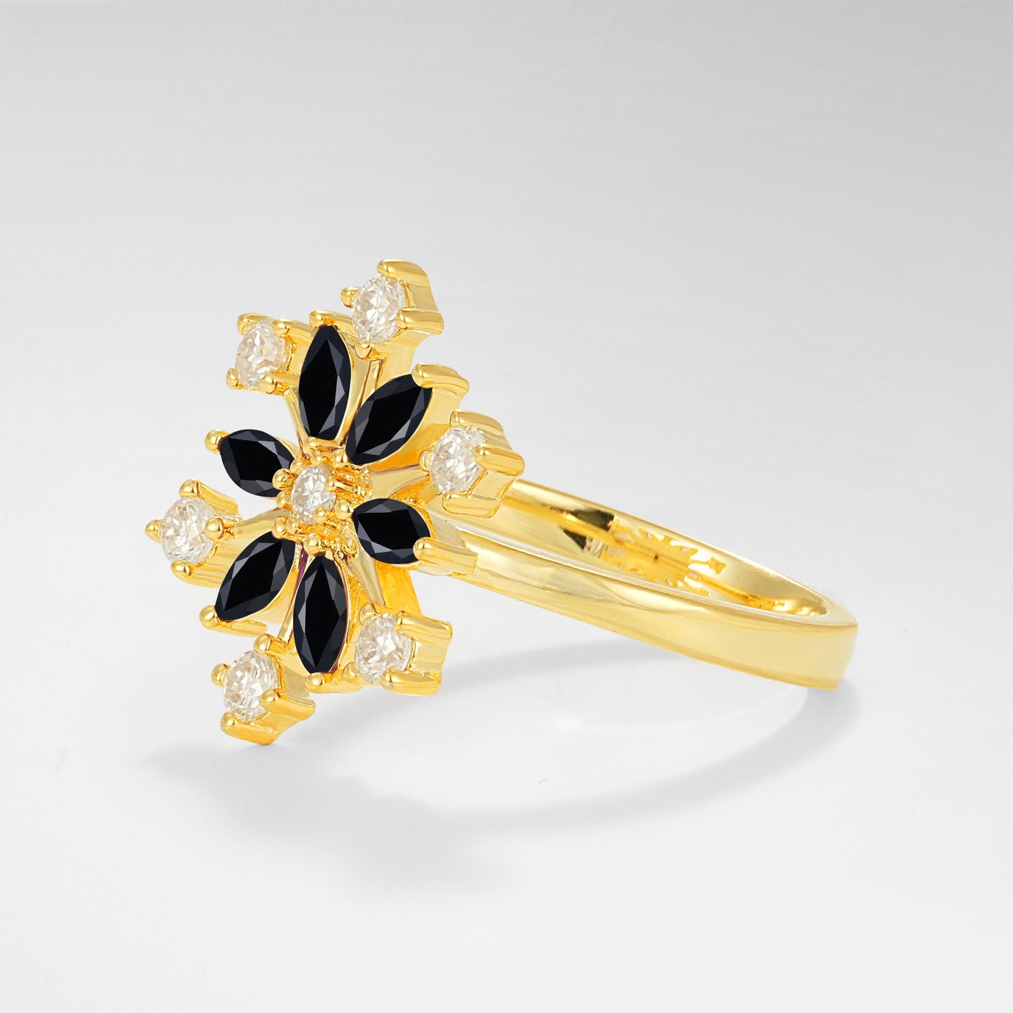 Vintage Marquise Round Black Onyx Snowflake Fashion Ring - Additional view