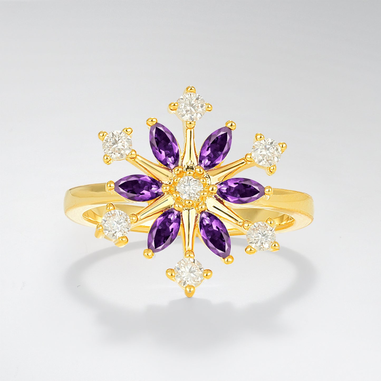 Vintage Marquise Round Amethyst Snowflake Fashion Ring - Additional view