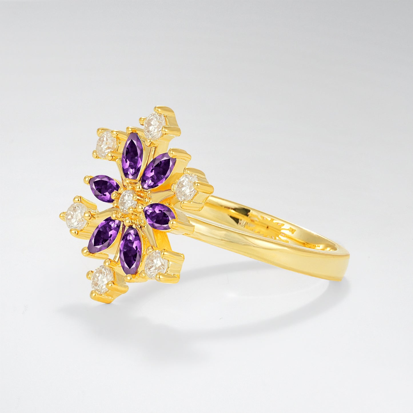 Vintage Marquise Round Amethyst Snowflake Fashion Ring - Additional view