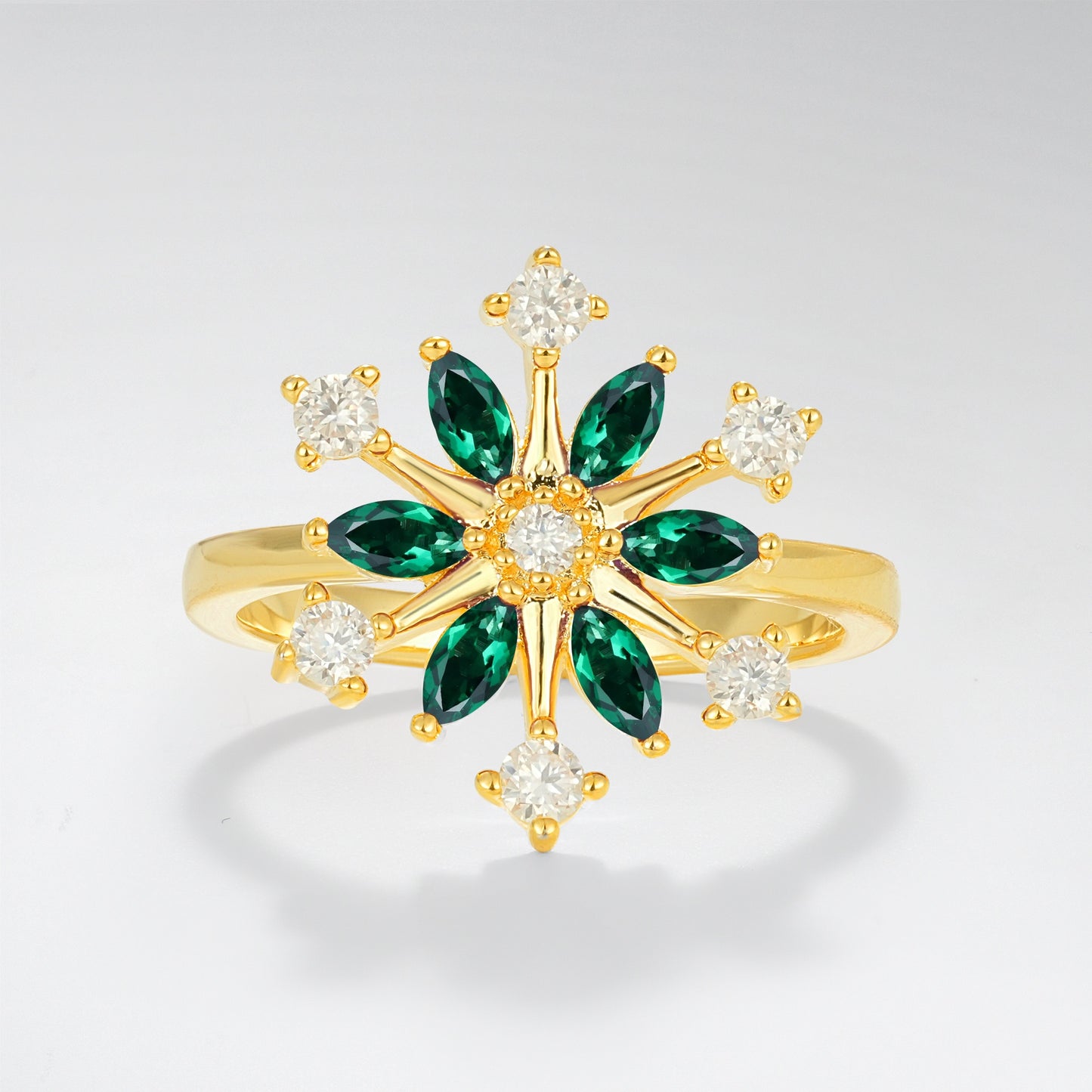 Vintage Marquise Round Emerald Snowflake Fashion Ring - Additional view