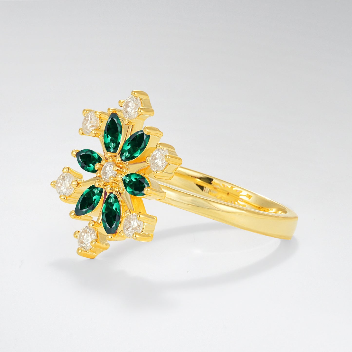 Vintage Marquise Round Emerald Snowflake Fashion Ring - Additional view