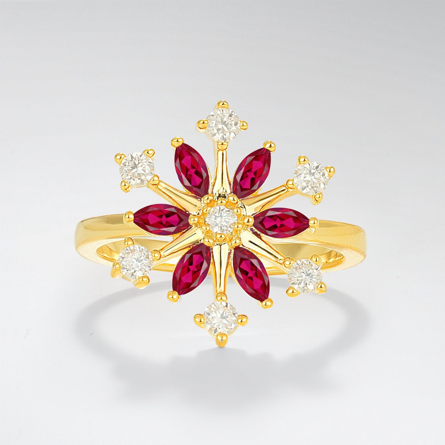 Vintage Marquise Round Ruby Snowflake Fashion Ring - Additional view