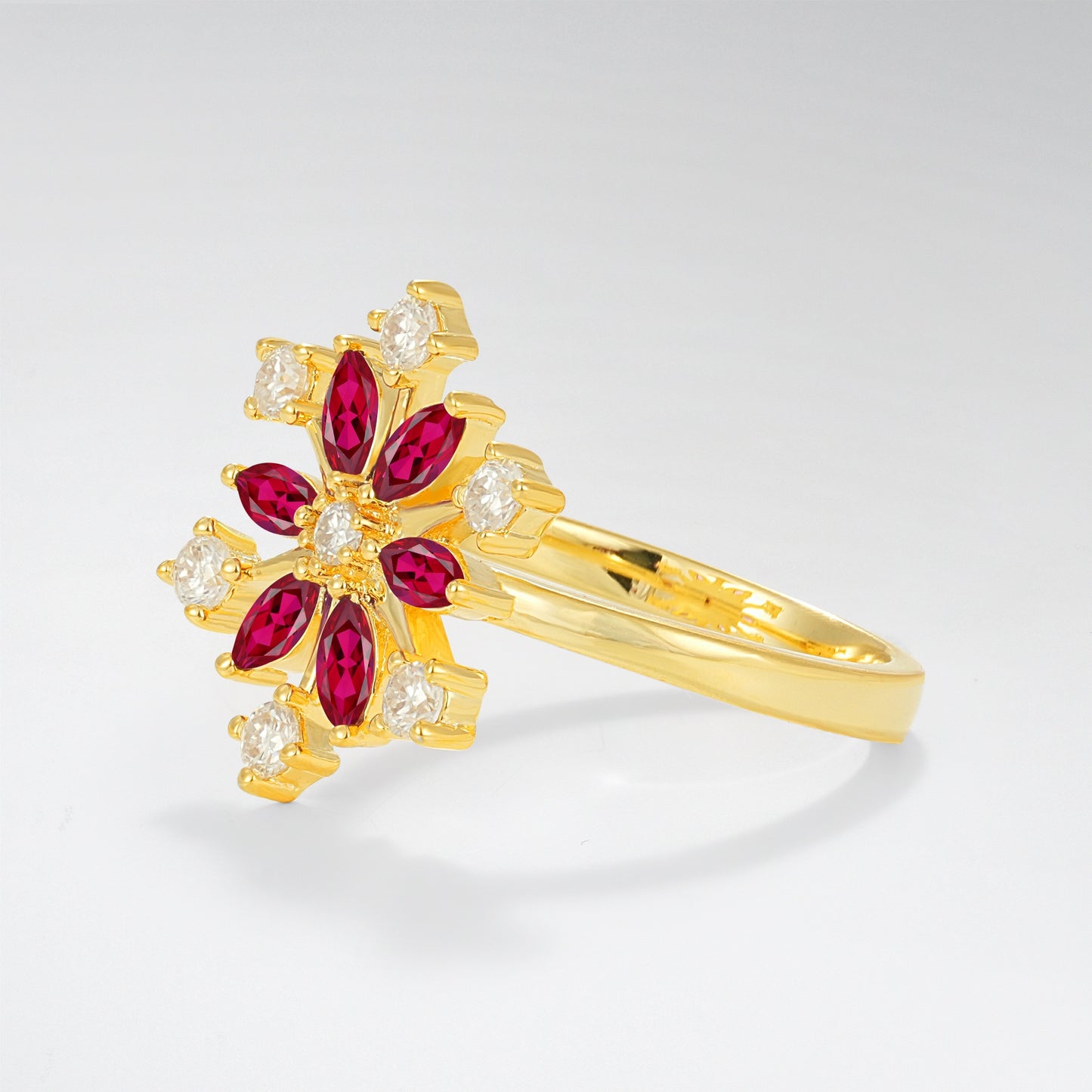 Vintage Marquise Round Ruby Snowflake Fashion Ring - Additional view