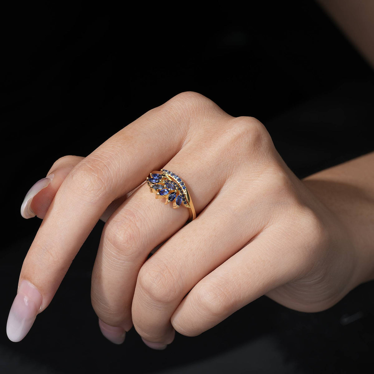 Vintage Marquise Cluster Sapphire Wedding Ring - Additional view