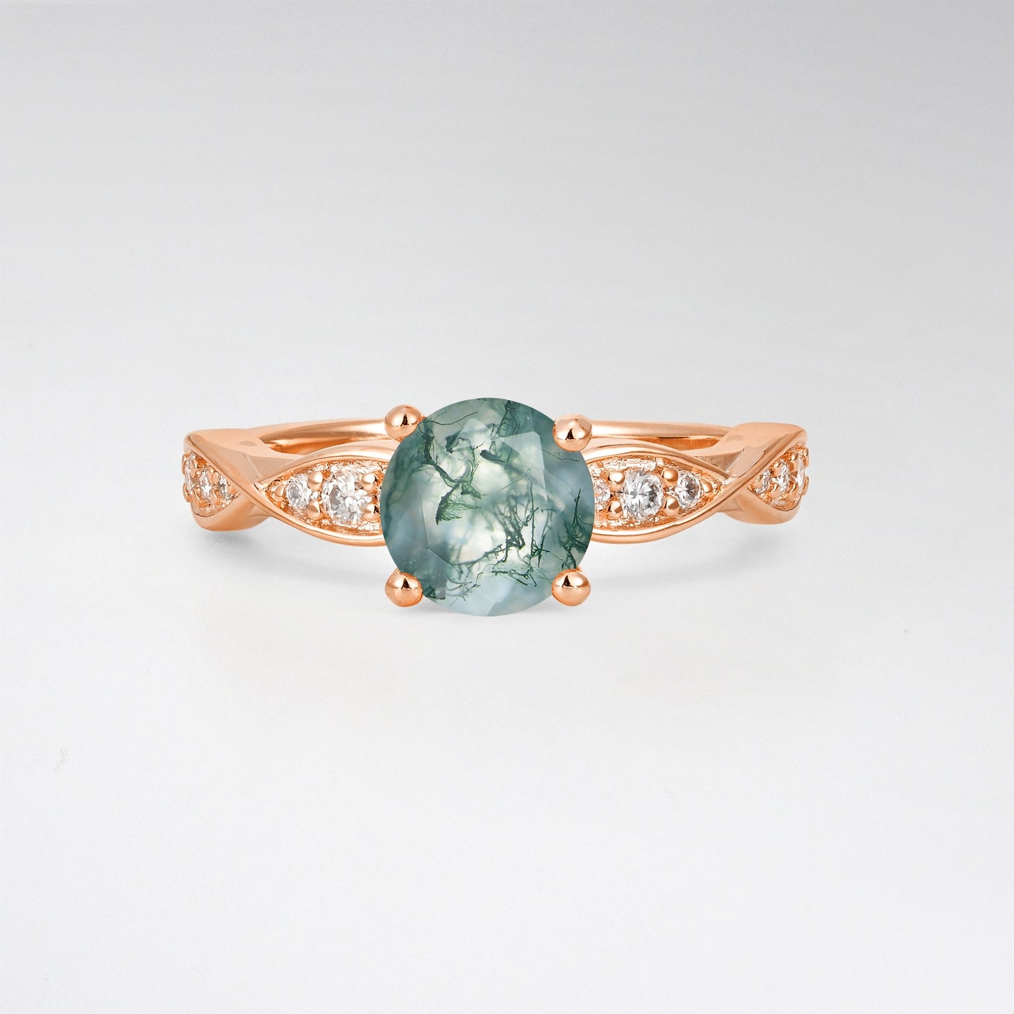 Infinity Twist Round Cut Moss Agate Engagement Ring for Wedding - Additional view