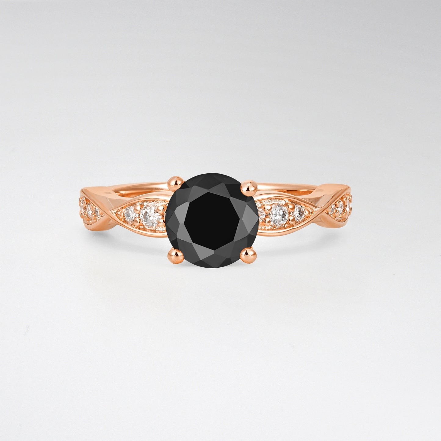 Infinity Twist Round Cut Black Onyx Engagement Ring for Wedding - Additional view
