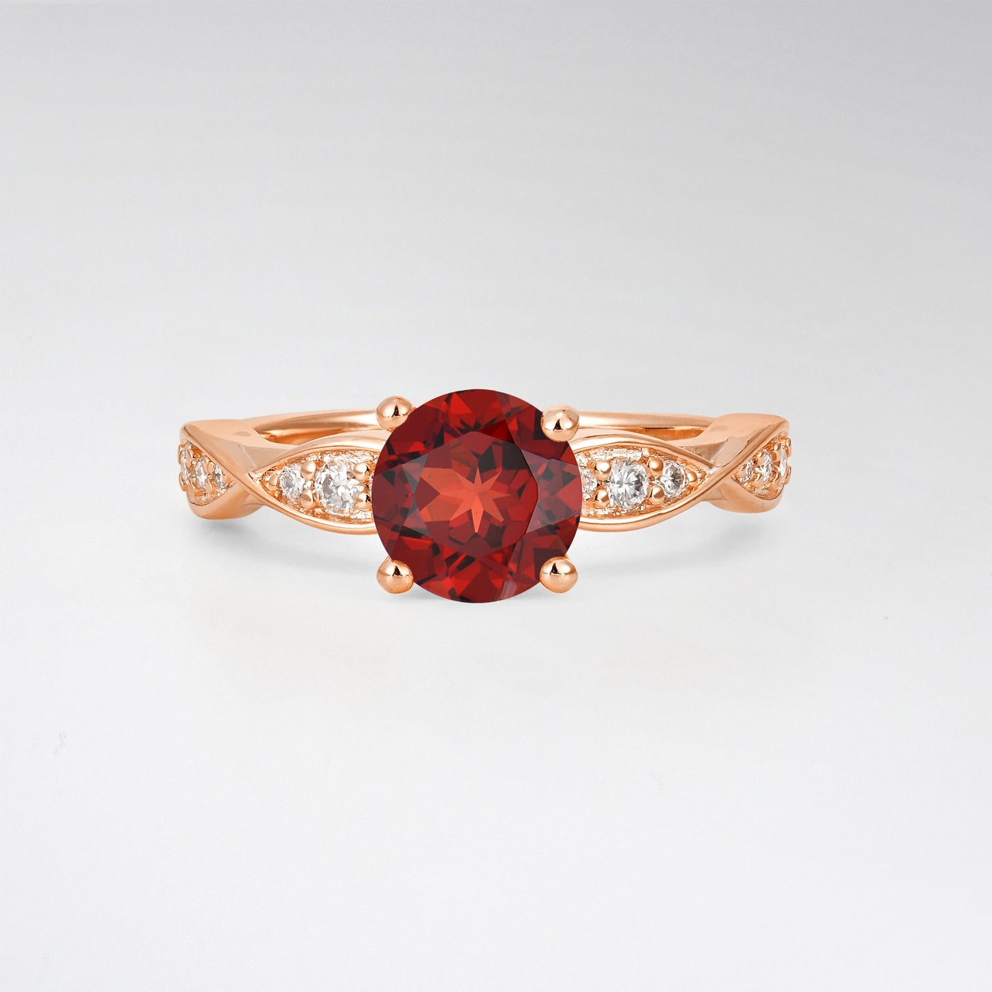 Infinity Twist Round Cut Garnet Engagement Ring for Wedding - Additional view