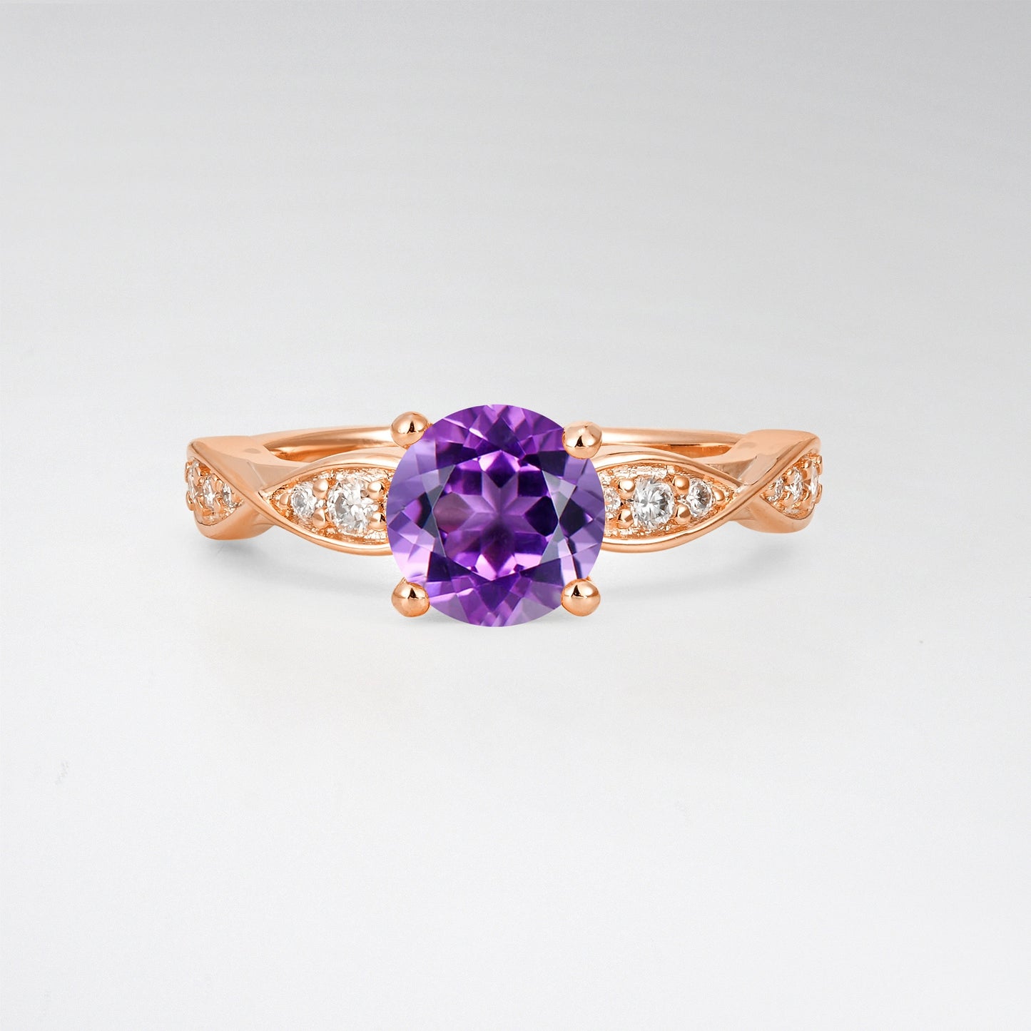 Infinity Twist Round Cut Amethyst Engagement Ring for Wedding - Additional view