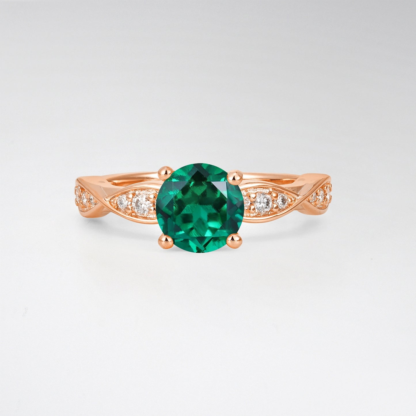 Infinity Twist Round Cut Emerald Engagement Ring for Wedding - Additional view