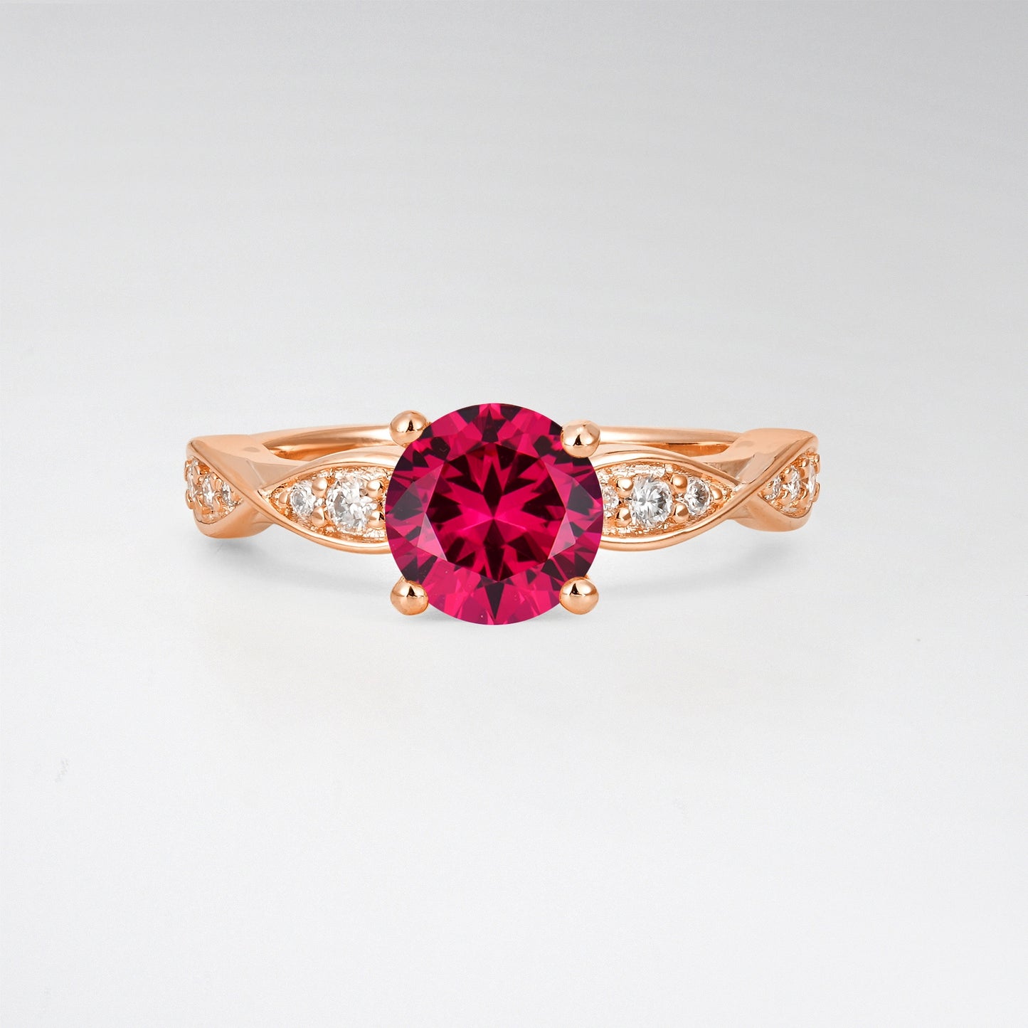 Infinity Twist Round Cut Ruby Engagement Ring for Wedding - Additional view