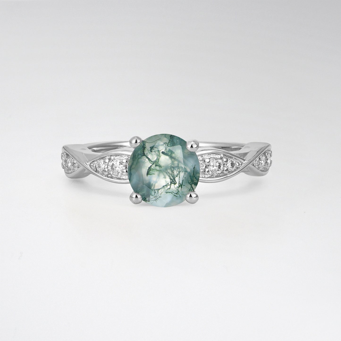 Infinity Twist Round Cut Moss Agate Engagement Ring for Wedding - Additional view