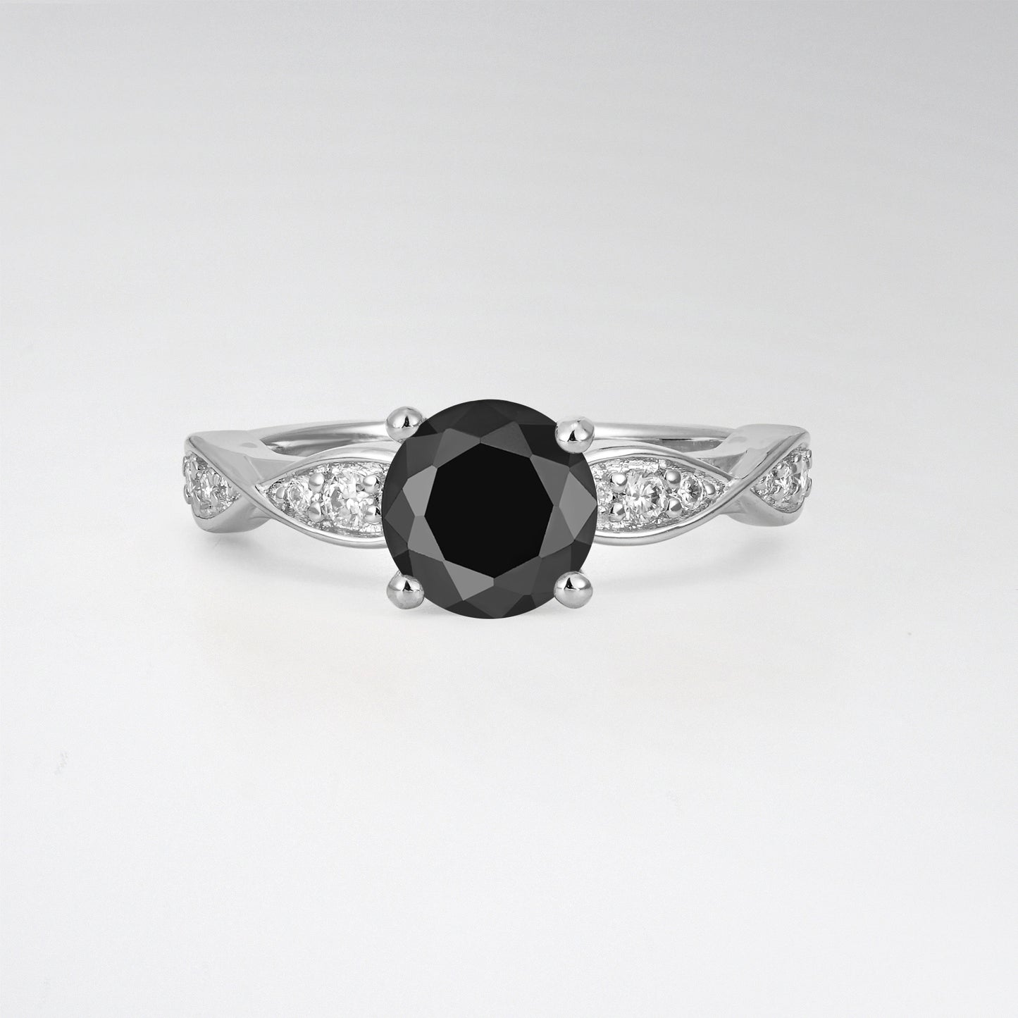 Infinity Twist Round Cut Black Onyx Engagement Ring for Wedding - Additional view