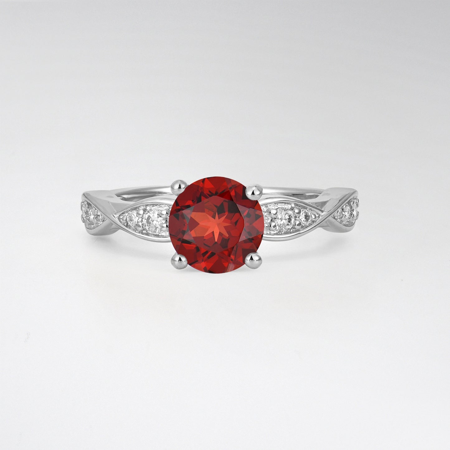 Infinity Twist Round Cut Garnet Engagement Ring for Wedding - Additional view