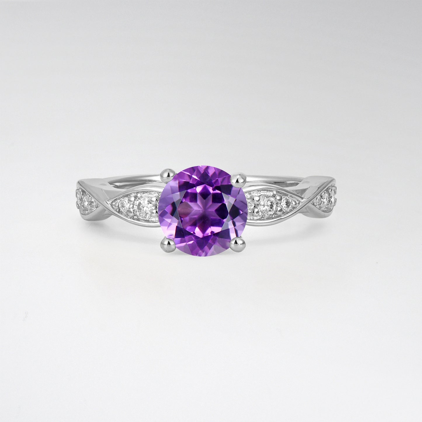 Infinity Twist Round Cut Amethyst Engagement Ring for Wedding - Additional view