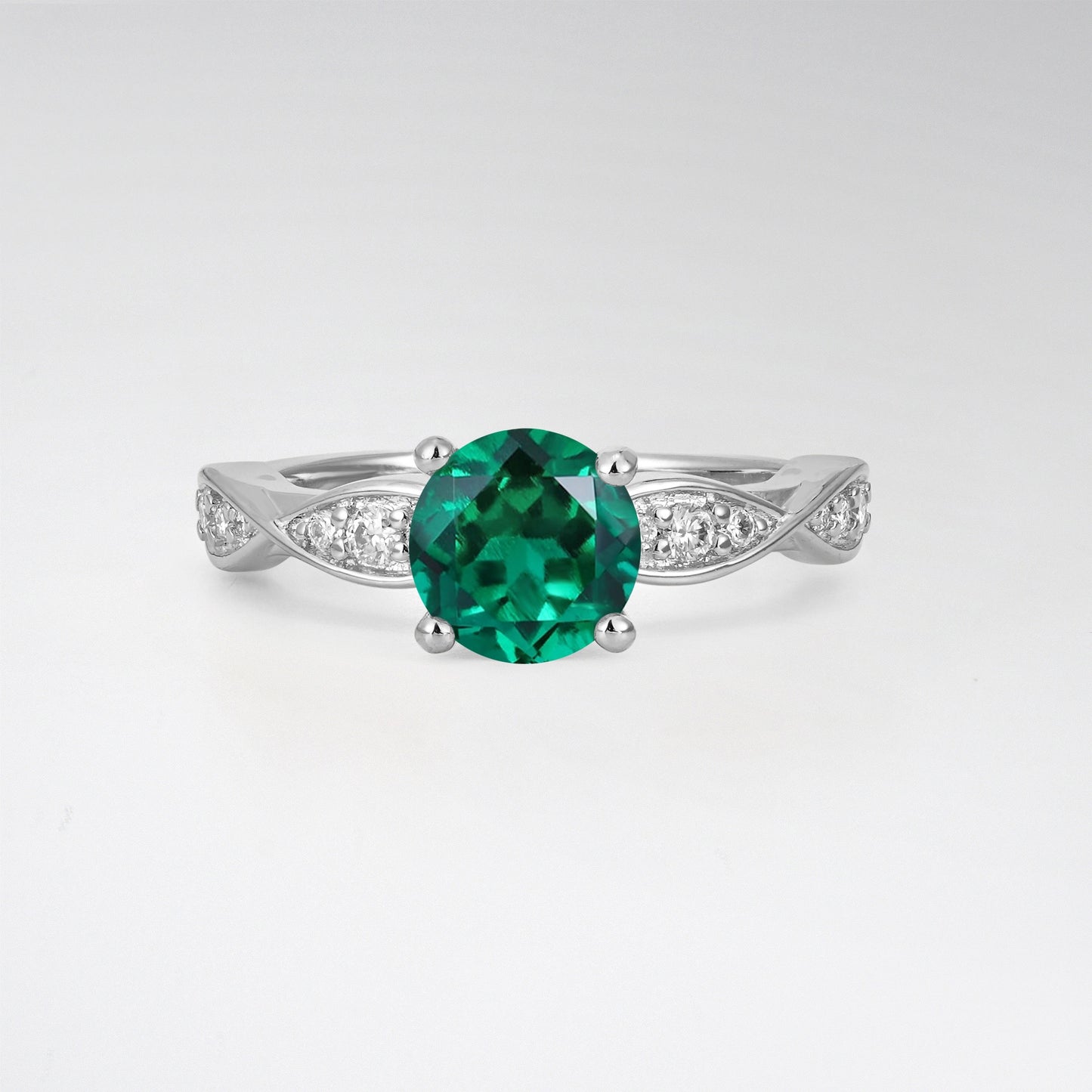 Infinity Twist Round Cut Emerald Engagement Ring for Wedding - Additional view