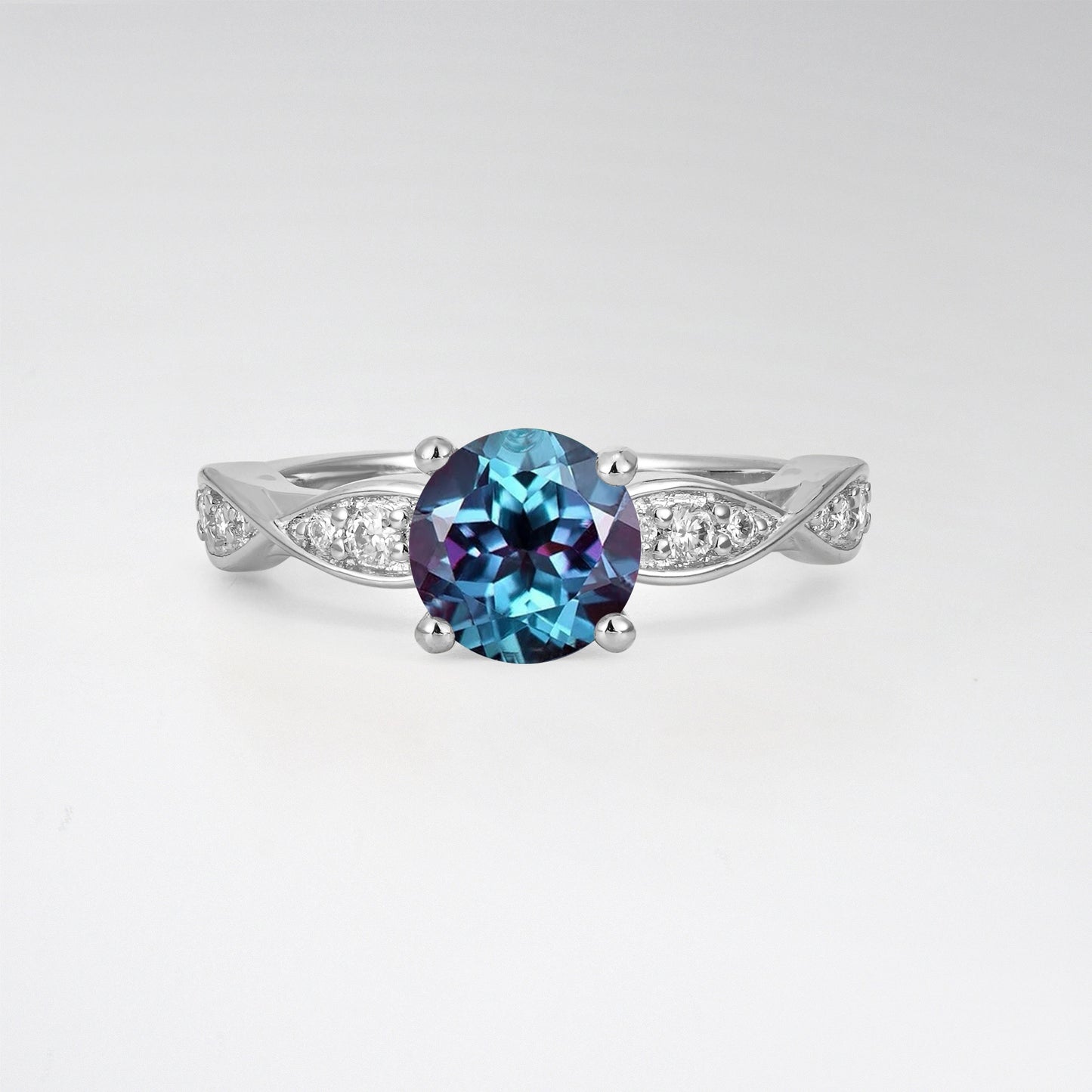 Infinity Twist Round Cut Alexandrite Engagement Ring for Wedding - Additional view