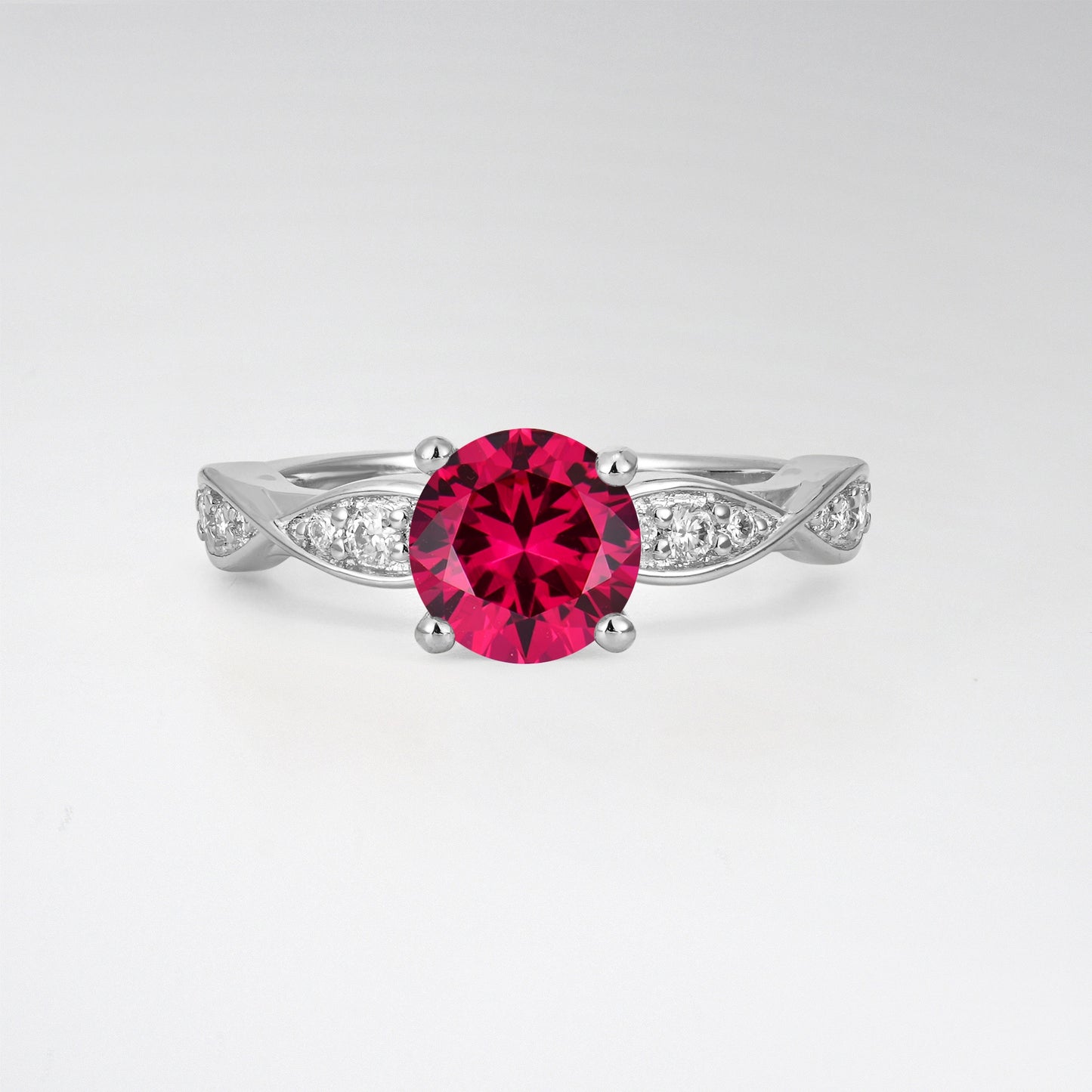 Infinity Twist Round Cut Ruby Engagement Ring for Wedding - Additional view
