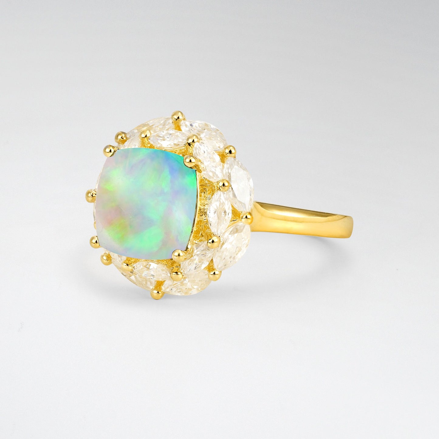 Luxurious Cushion Cut Opal 3.0CT Sunburst Floral Halo Engagement Ring - Additional view