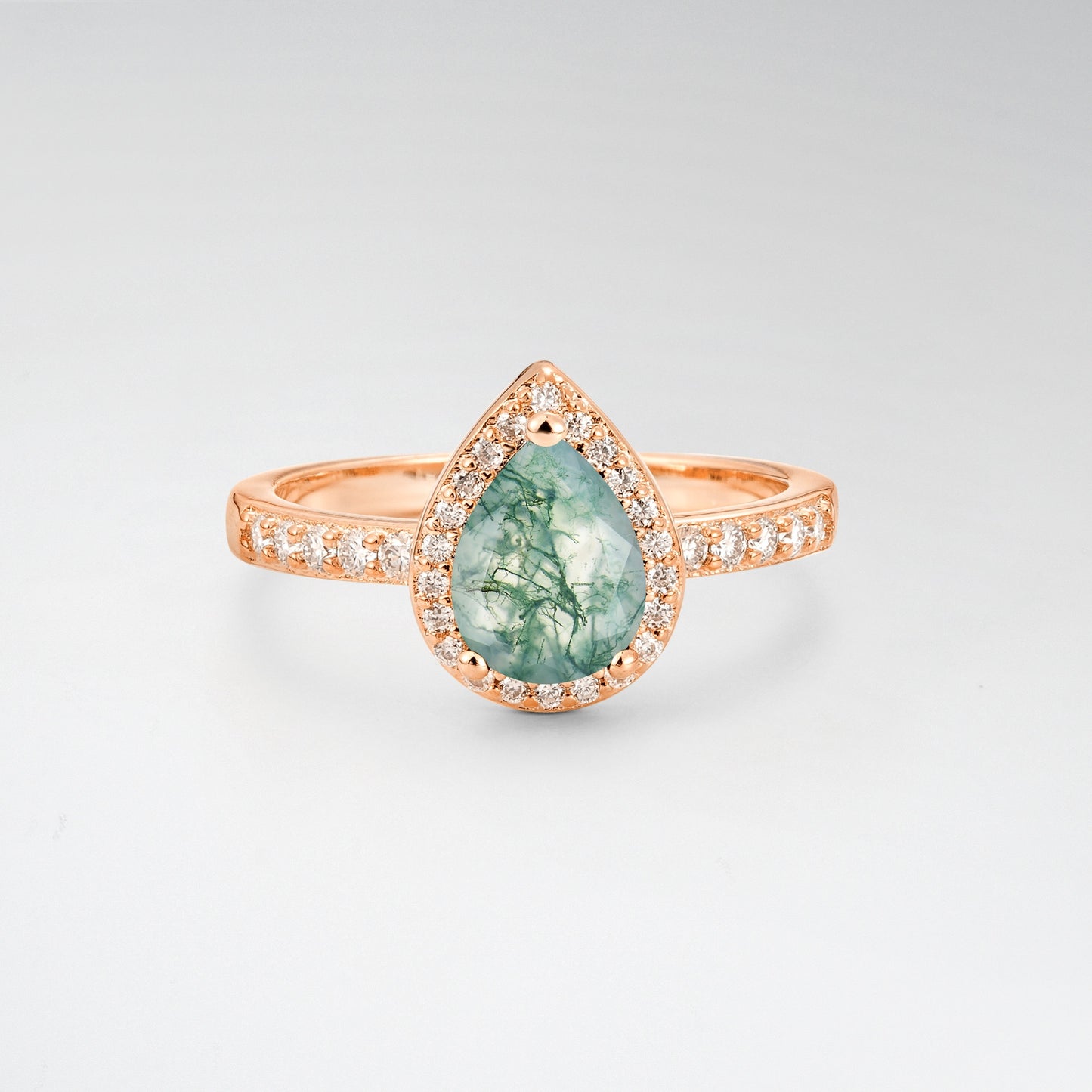Pear Cut Moss Agate Halo Engagement Ring for Proposal - Additional view